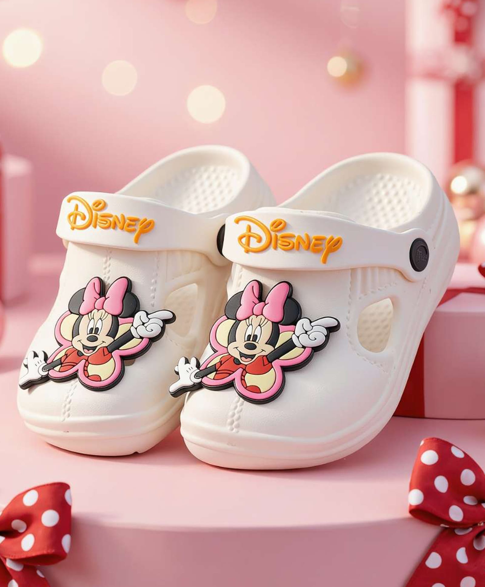 Yellow Bee Disney Mickey Mouse & Friends Featuring Minnie Mouse Applique Detailed Slingback Clogs - White-picture-31