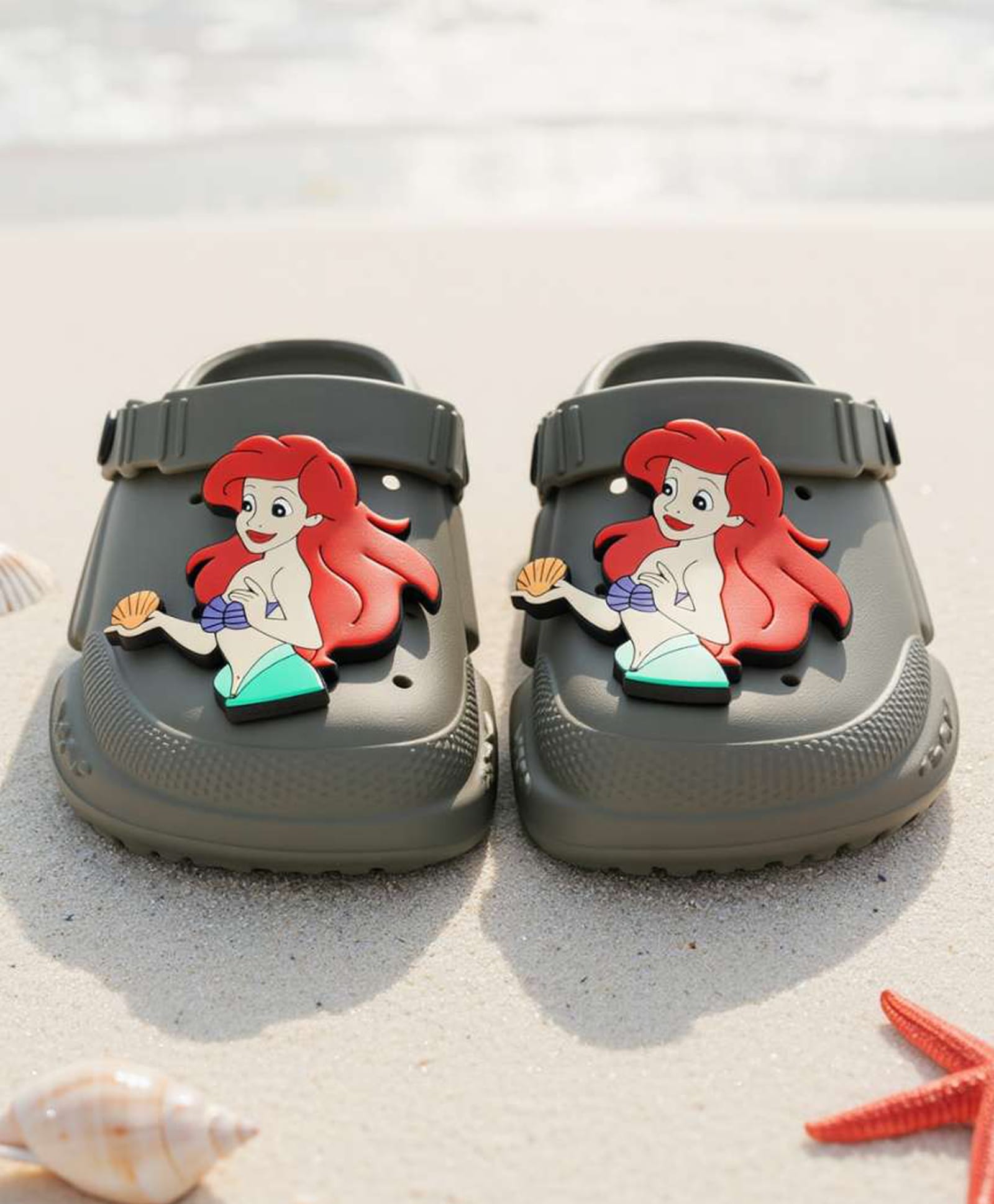 Yellow Bee Disney Ariel Featuring Character Applique Detailed Perforated Slingback Clogs - Olive Green-picture-4