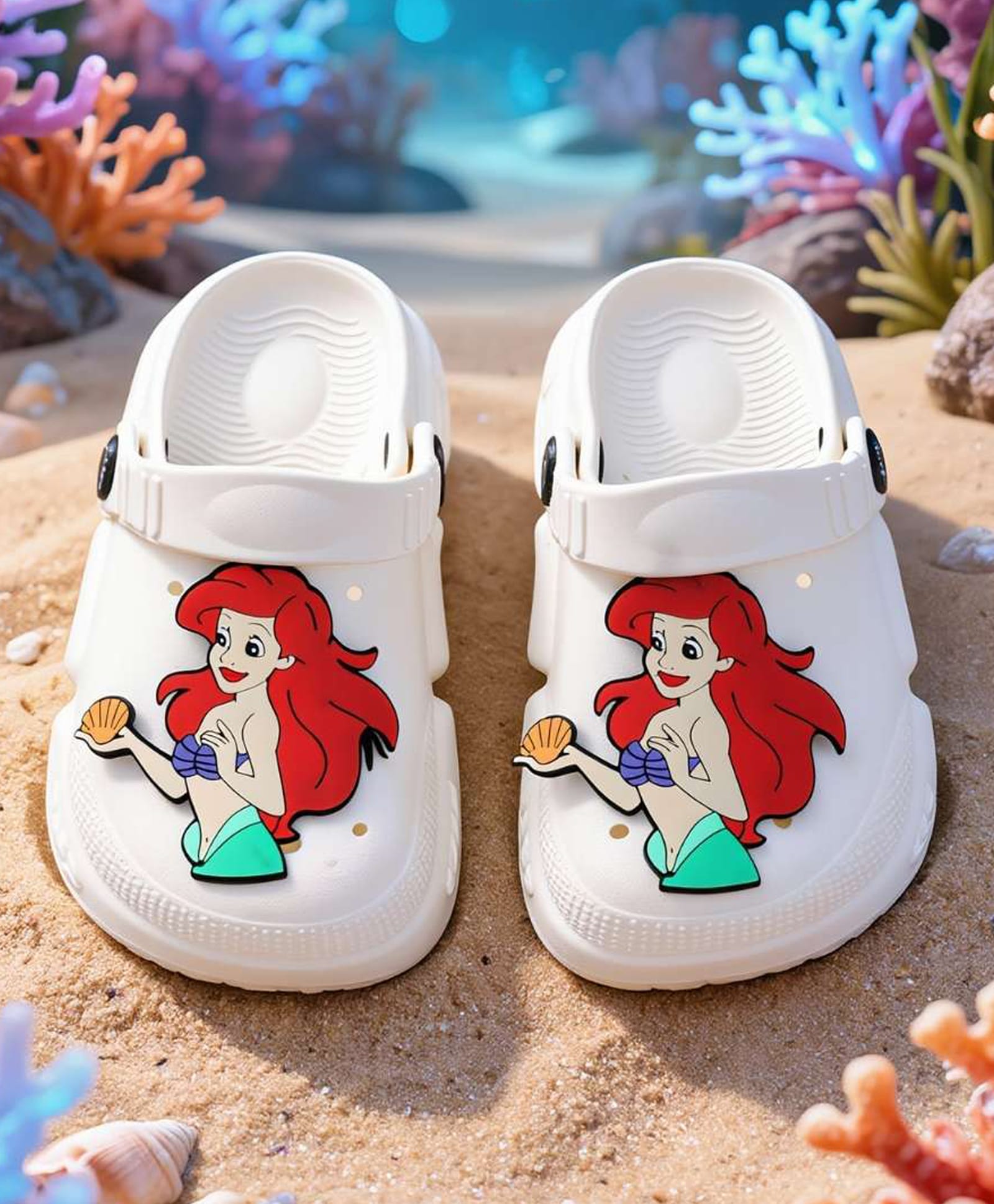 Yellow Bee Disney Ariel Featuring Character Applique Detailed Perforated Slingback Clogs - White-picture-22