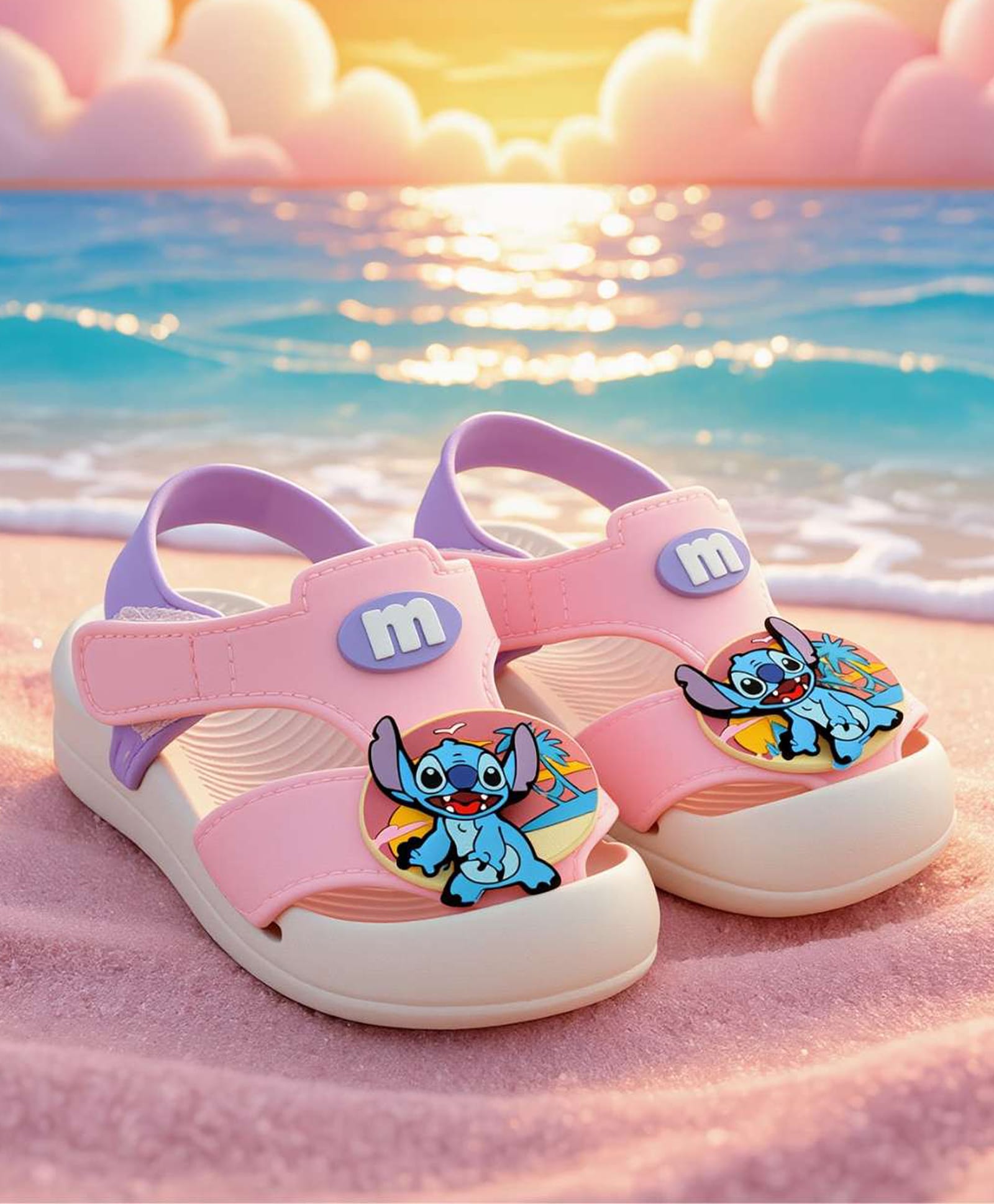 Yellow Bee Disney Lilo & Stitch Featuring Stitch Applique Detailed Velcro Closure Sandals - Pink-picture-33
