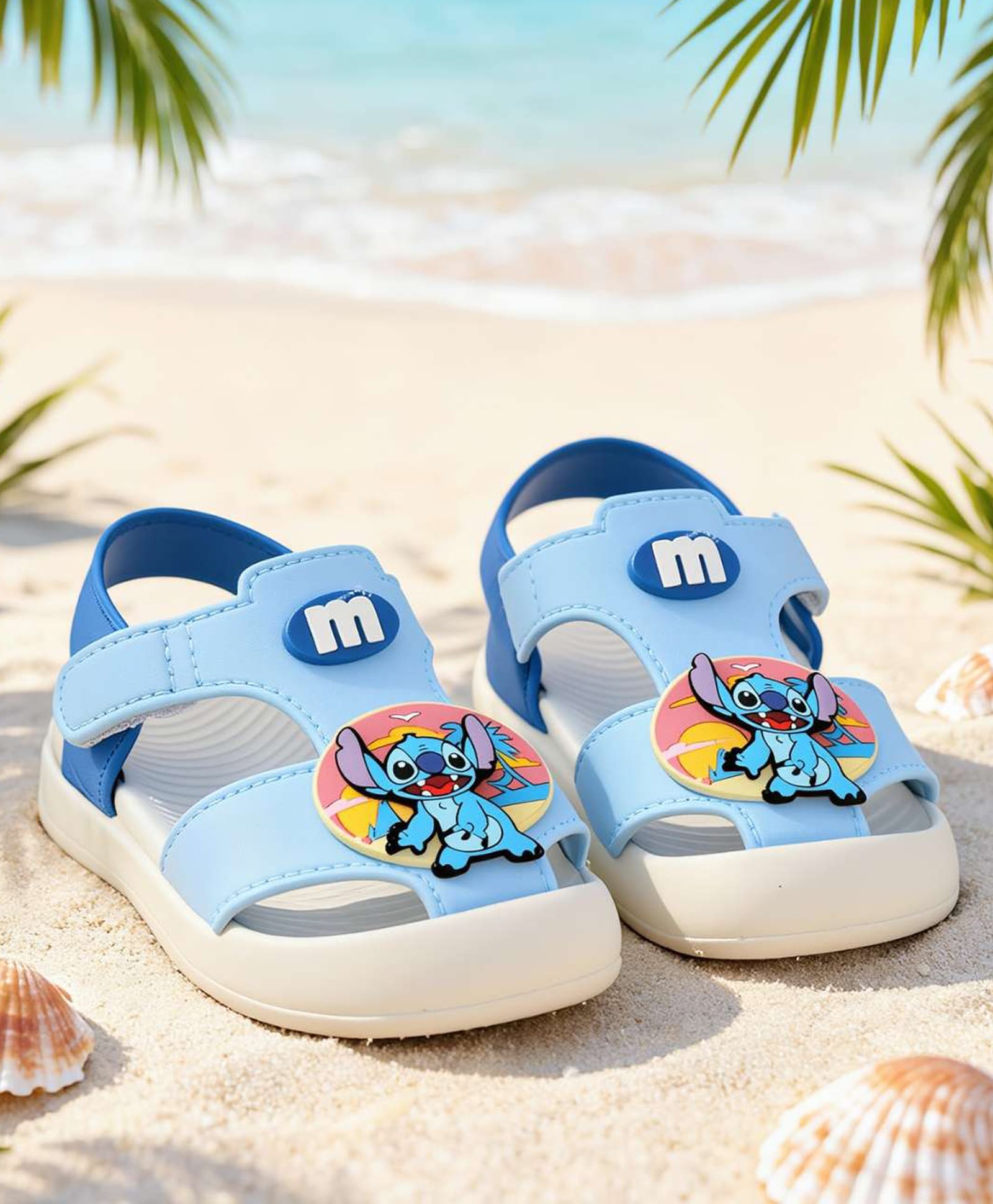 Yellow Bee Disney Lilo & Stitch Featuring Stitch Applique Detailed Velcro Closure Sandals - Sky Blue-picture-39