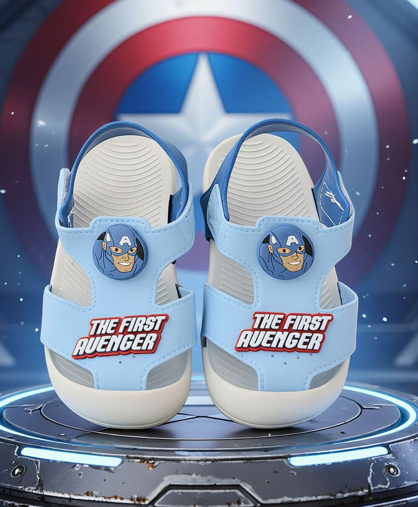 Yellow Bee Marvel Featuring Captain America Applique Detailed Velcro Closure Sandals - Sky Blue-image-26