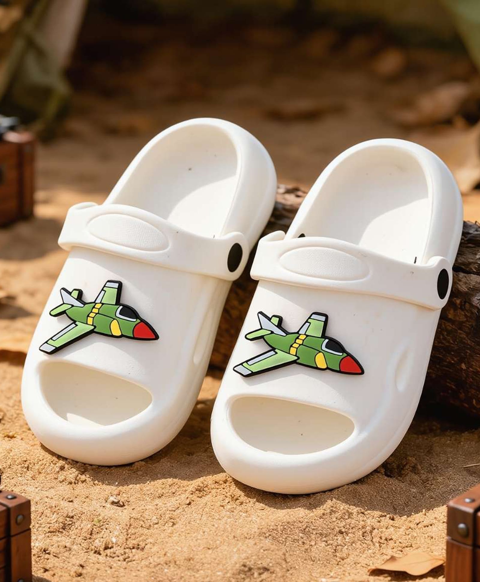 Yellow Bee Airplane Applique Detailed Slingback Sandals - White-image-23