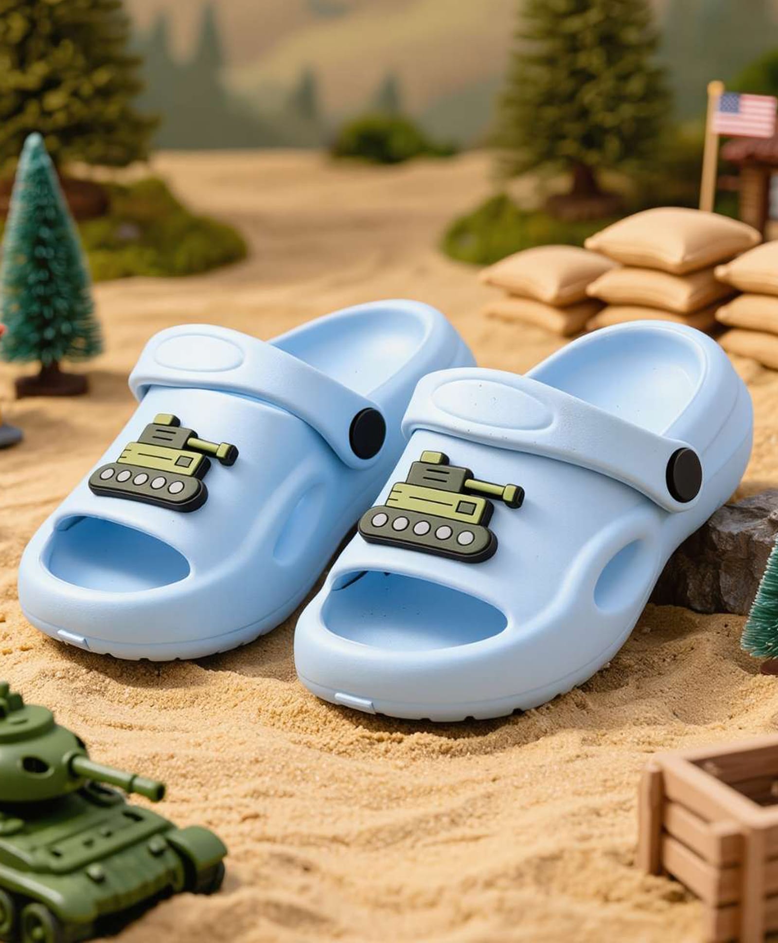 Yellow Bee Military Tank Applique Detailed Slingback Sandals - Sky Blue-picture-38