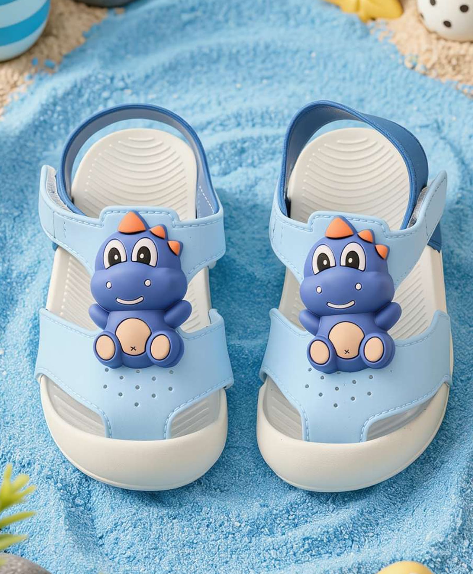 Yellow Bee 3D Dinosaur Applique Detailed Velcro Closure Sandals - Blue-picture-40