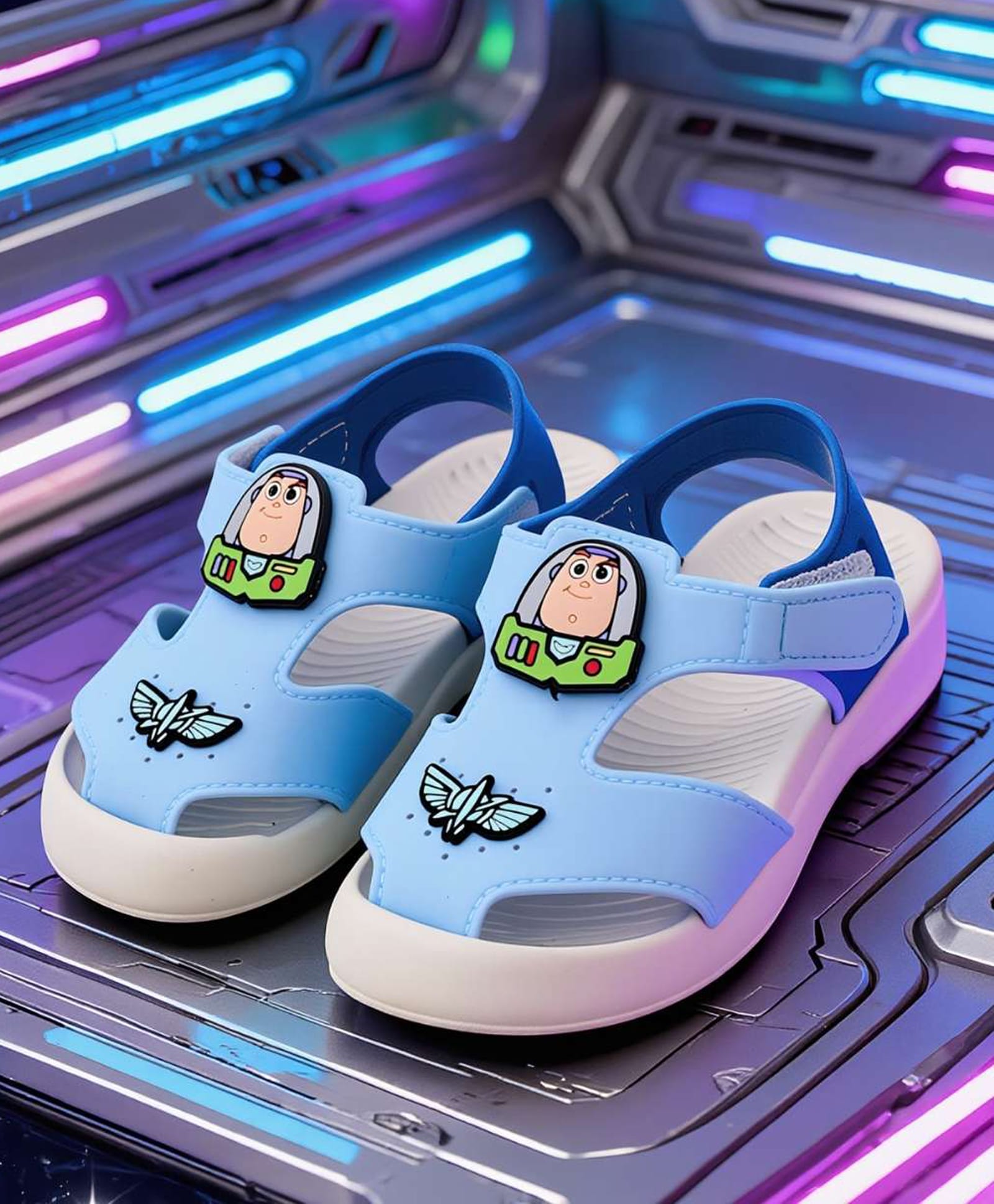 Yellow Bee Pixar Toy Story Featuring Buzz Lightyear Applique Detailed Velcro Closure Sandals - Blue-picture-34