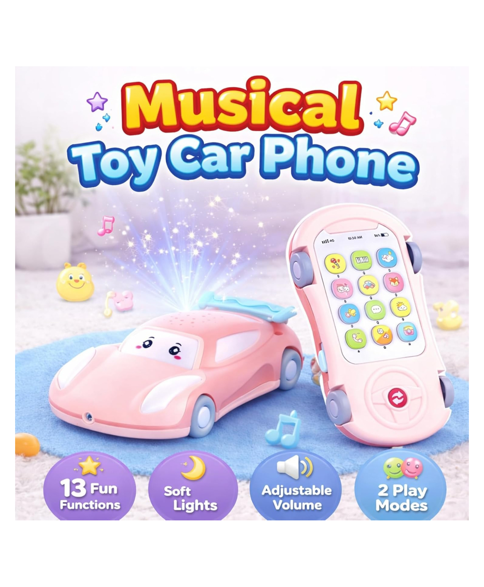 AKN TOYS 2 in 1 Cell Phone Toy Car with Projector & Music for Kids, Mobile Phone for Baby, Pretend Play for Toddlers, Educational & Entertaining Toys-picture-3