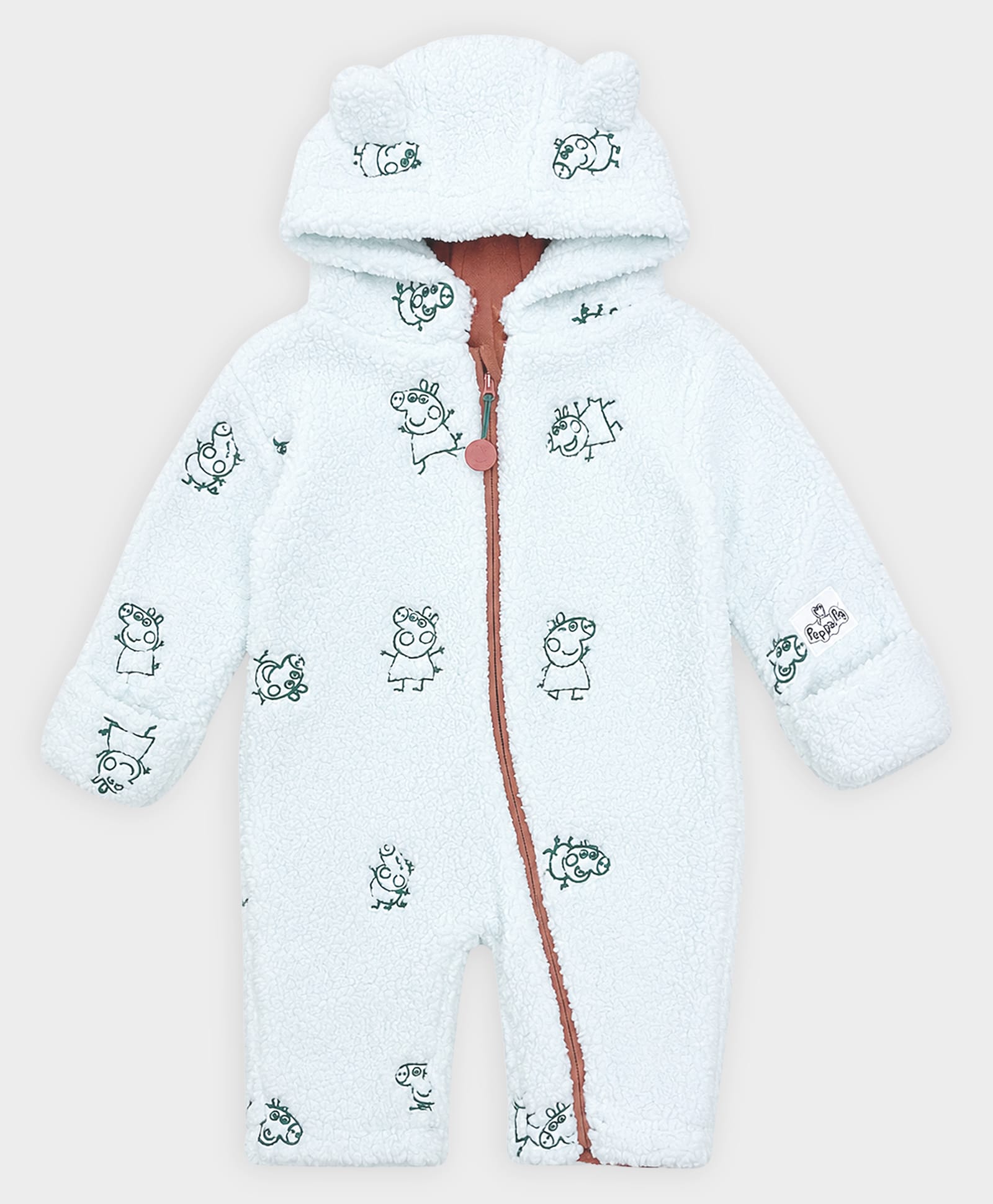 Mi Arcus Knit Peppa Pig Featuring Full Sleeves Character Embroidered Hooded Romper - Ice Blue-picture-26