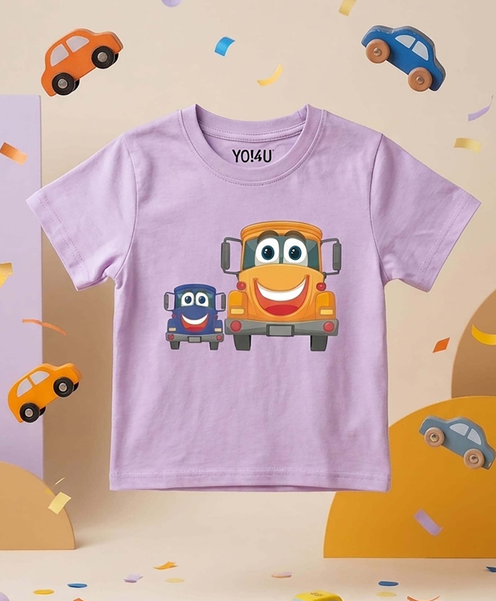 YO!4U Cotton Knit Half Sleeves Cars Printed Tee - Lavender-picture-15