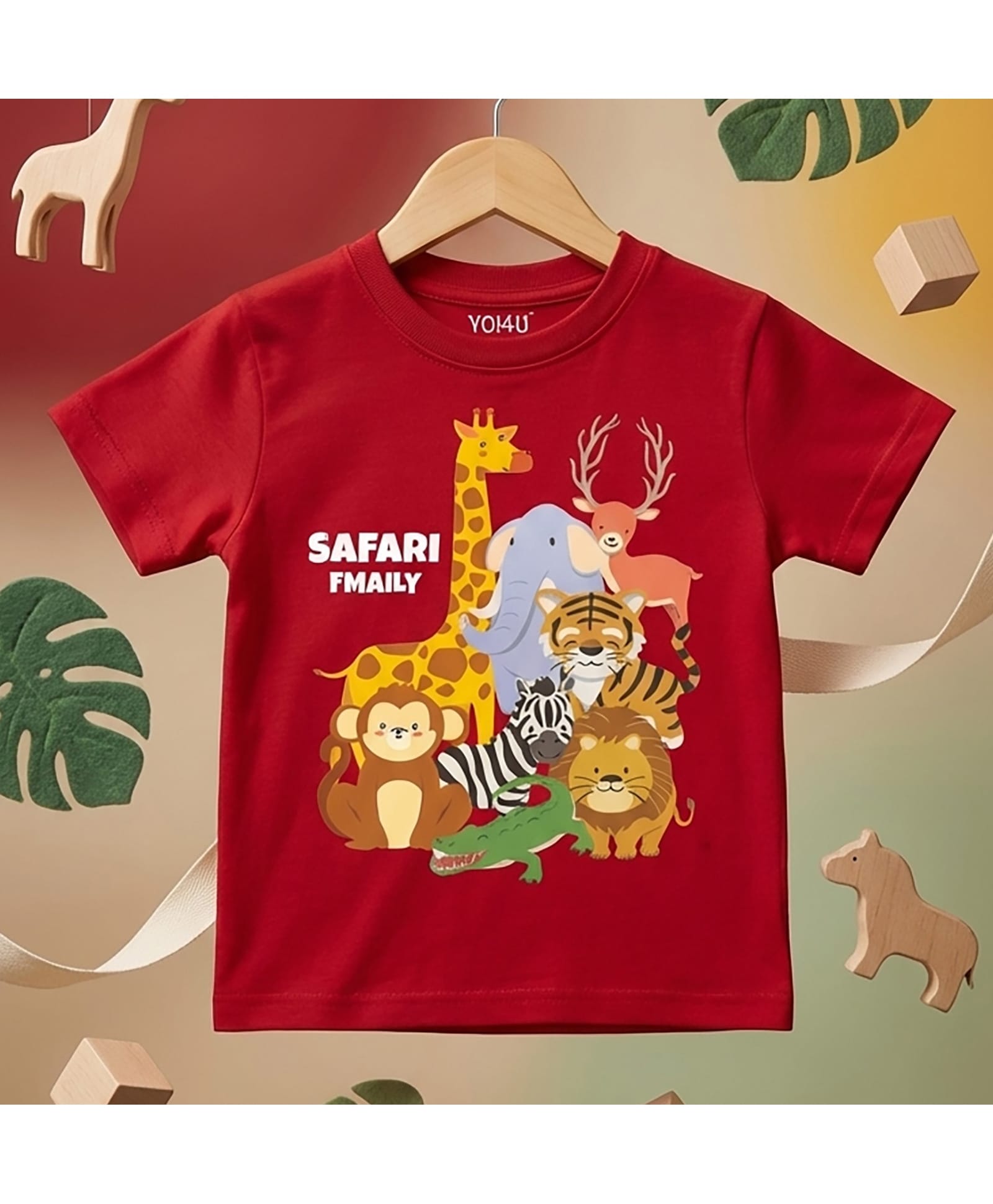 YO!4U Cotton Knit Half Sleeves Animals Printed Tee - Red-picture-25