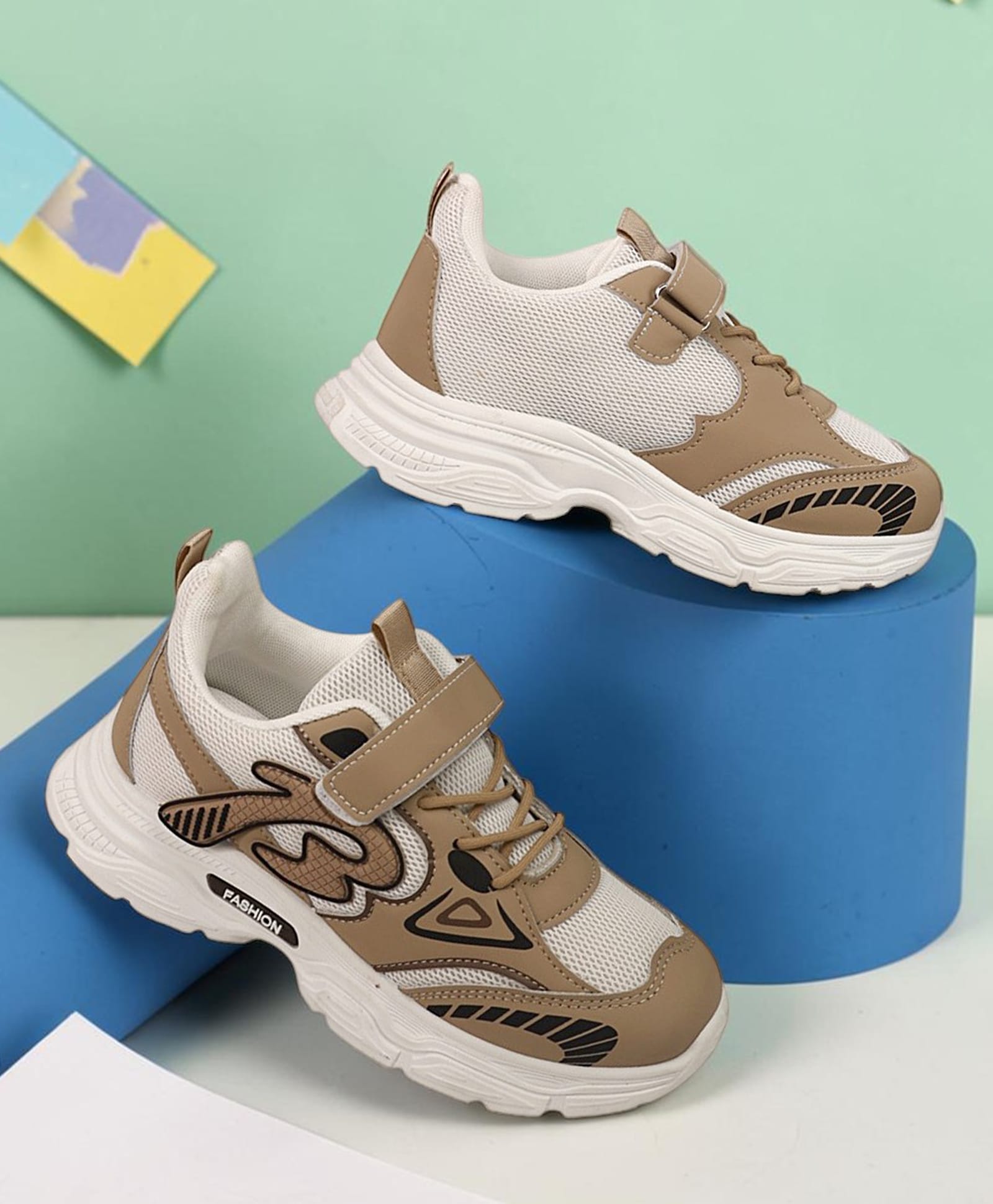 TRUFFLE COLLECTION B Initial Applique & Mesh Detailed Velcro Closure Shoes - Beige-image-36