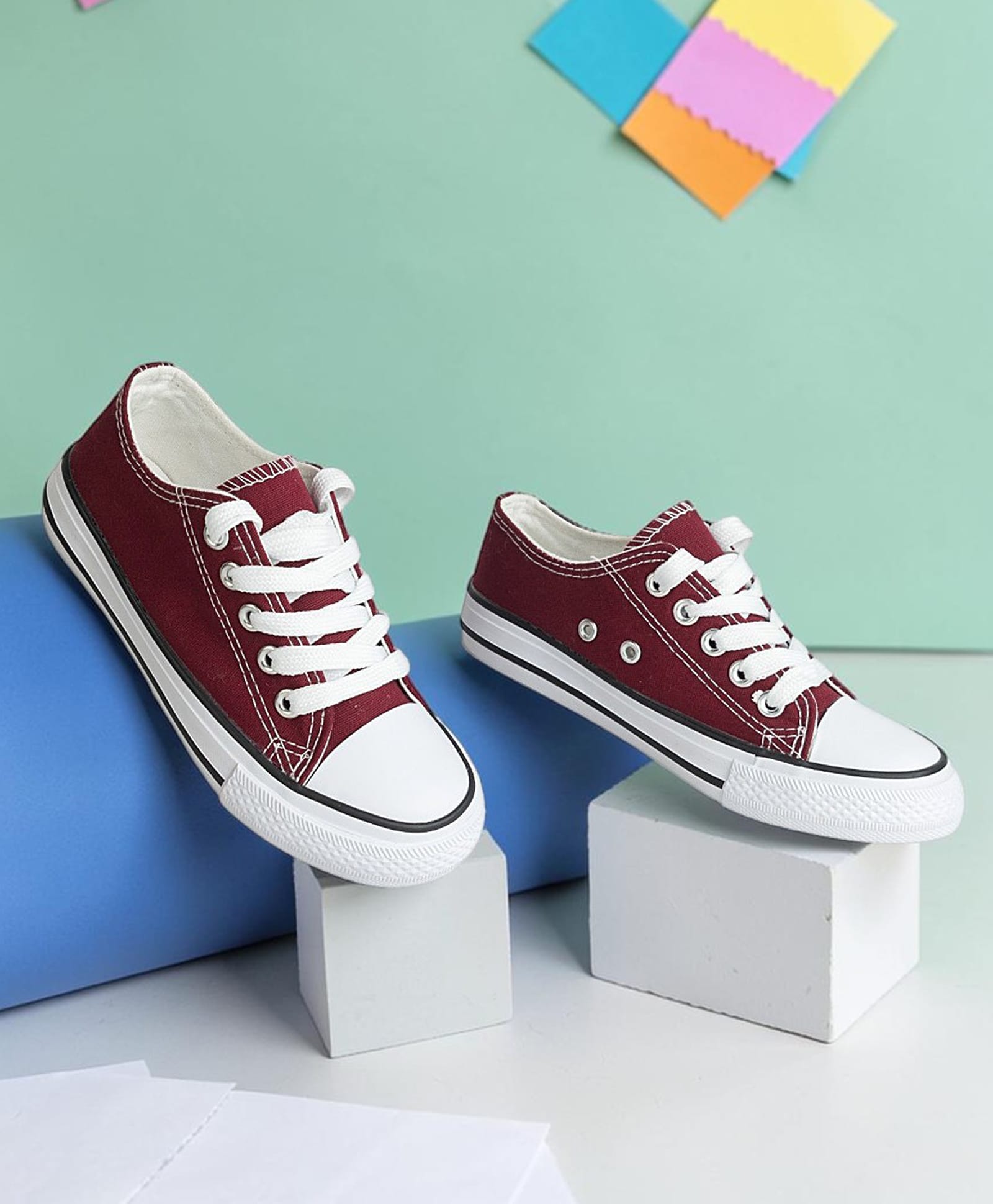 TRUFFLE COLLECTION Solid Lace Up Shoes - Burgundy-picture-36