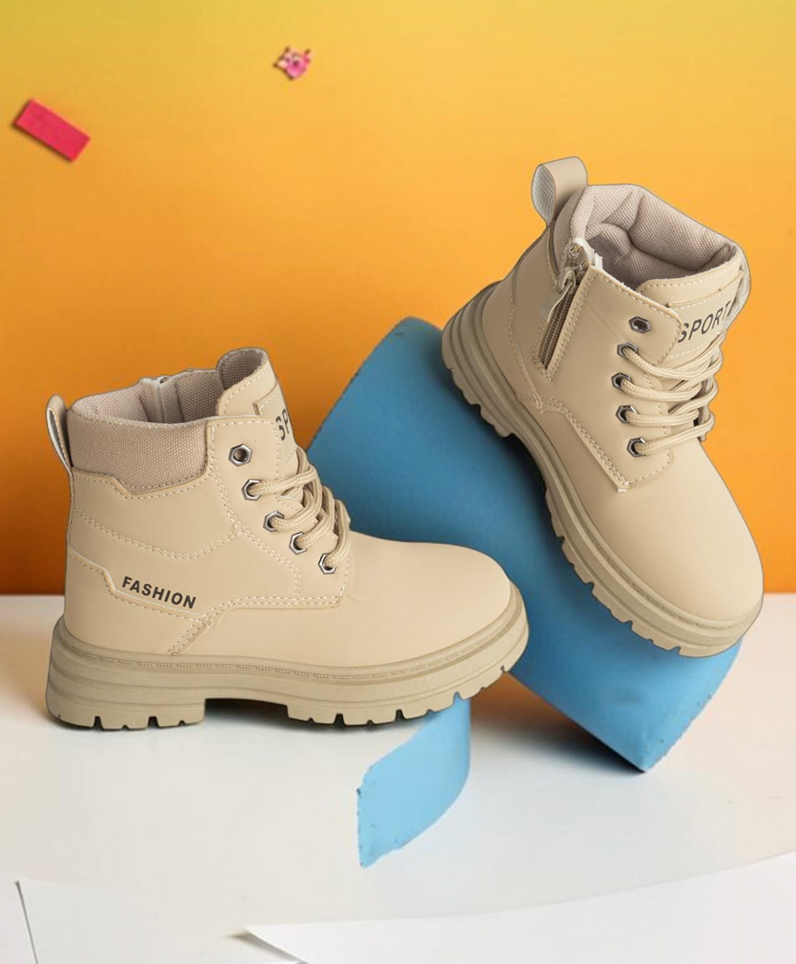 TRUFFLE COLLECTION Solid Zip Closure Ankle Boots - Beige-picture-43