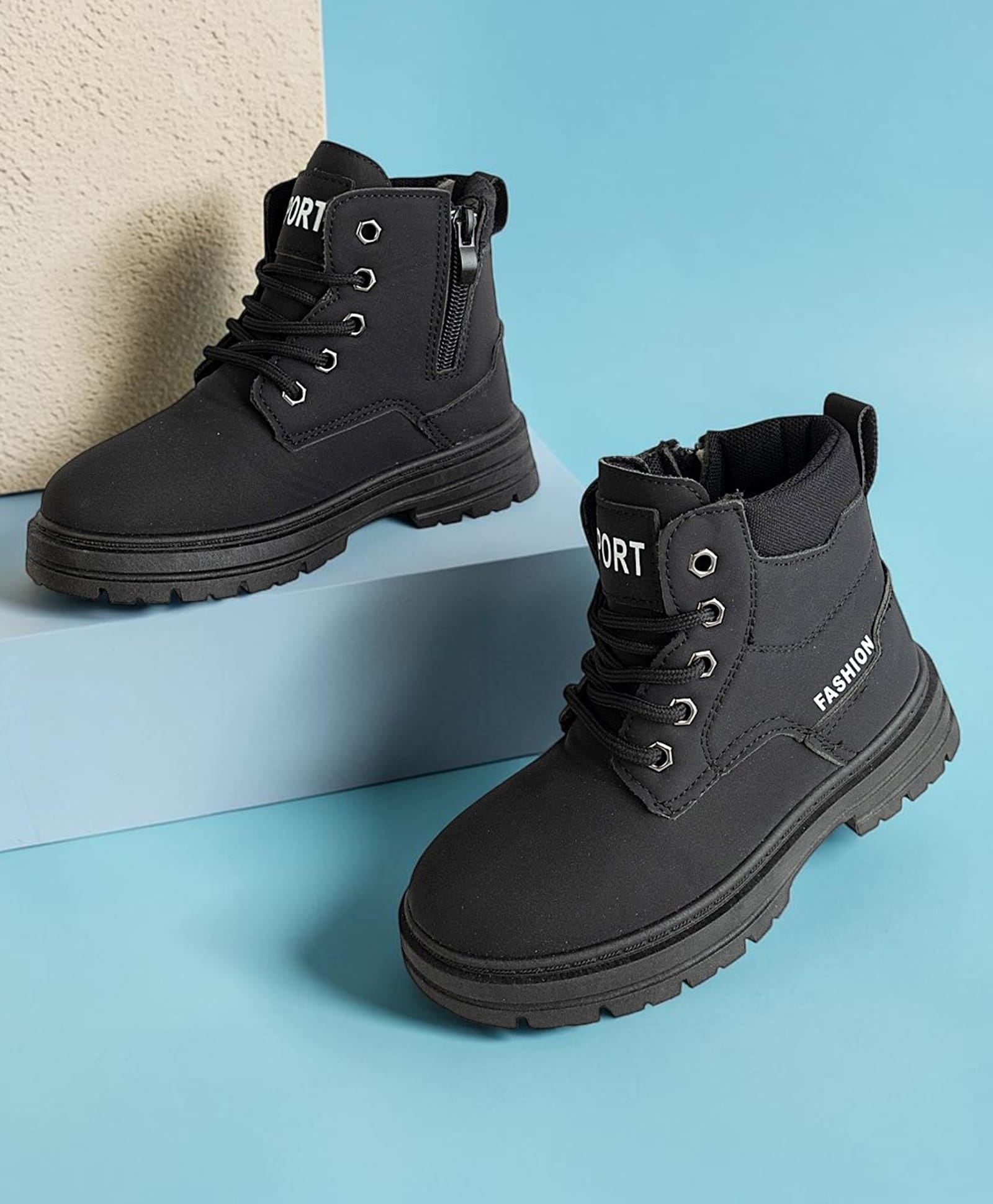 TRUFFLE COLLECTION Solid Zip Closure Ankle Boots - Black-picture-36