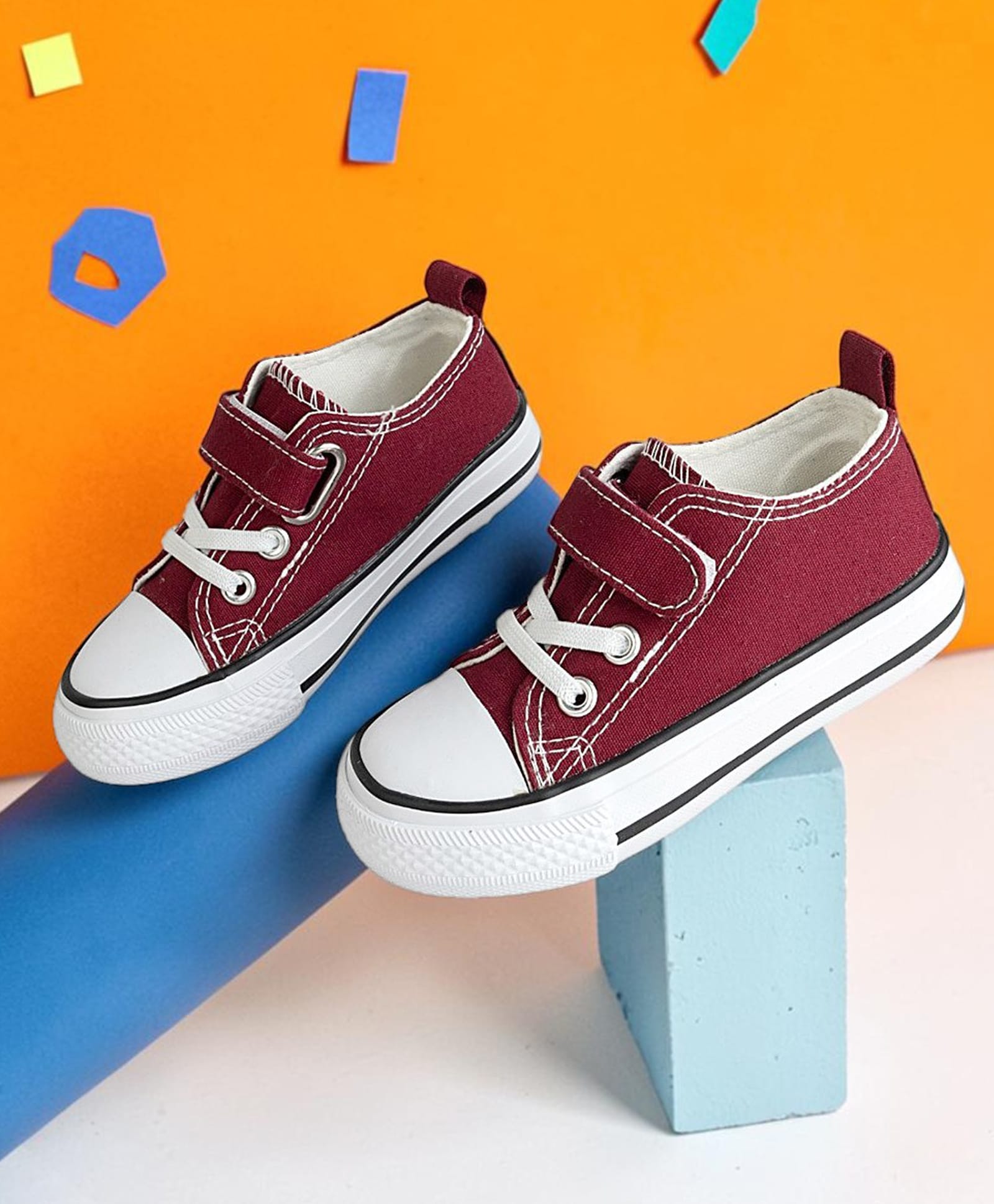 TRUFFLE COLLECTION Colour Blocked Velcro Closure Shoes - Burgundy-image-47