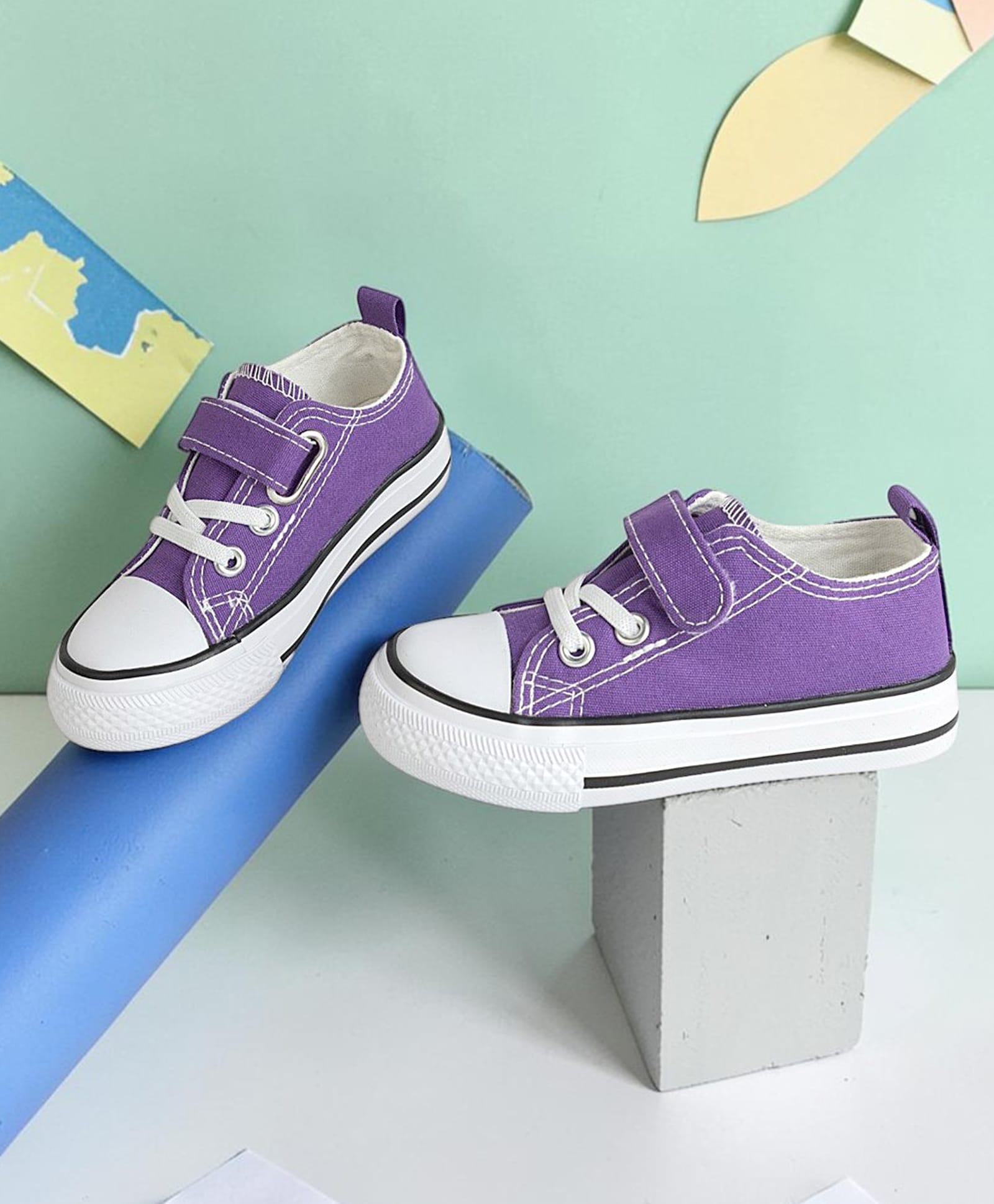TRUFFLE COLLECTION Colour Blocked Velcro Closure Shoes - Purple-picture-31