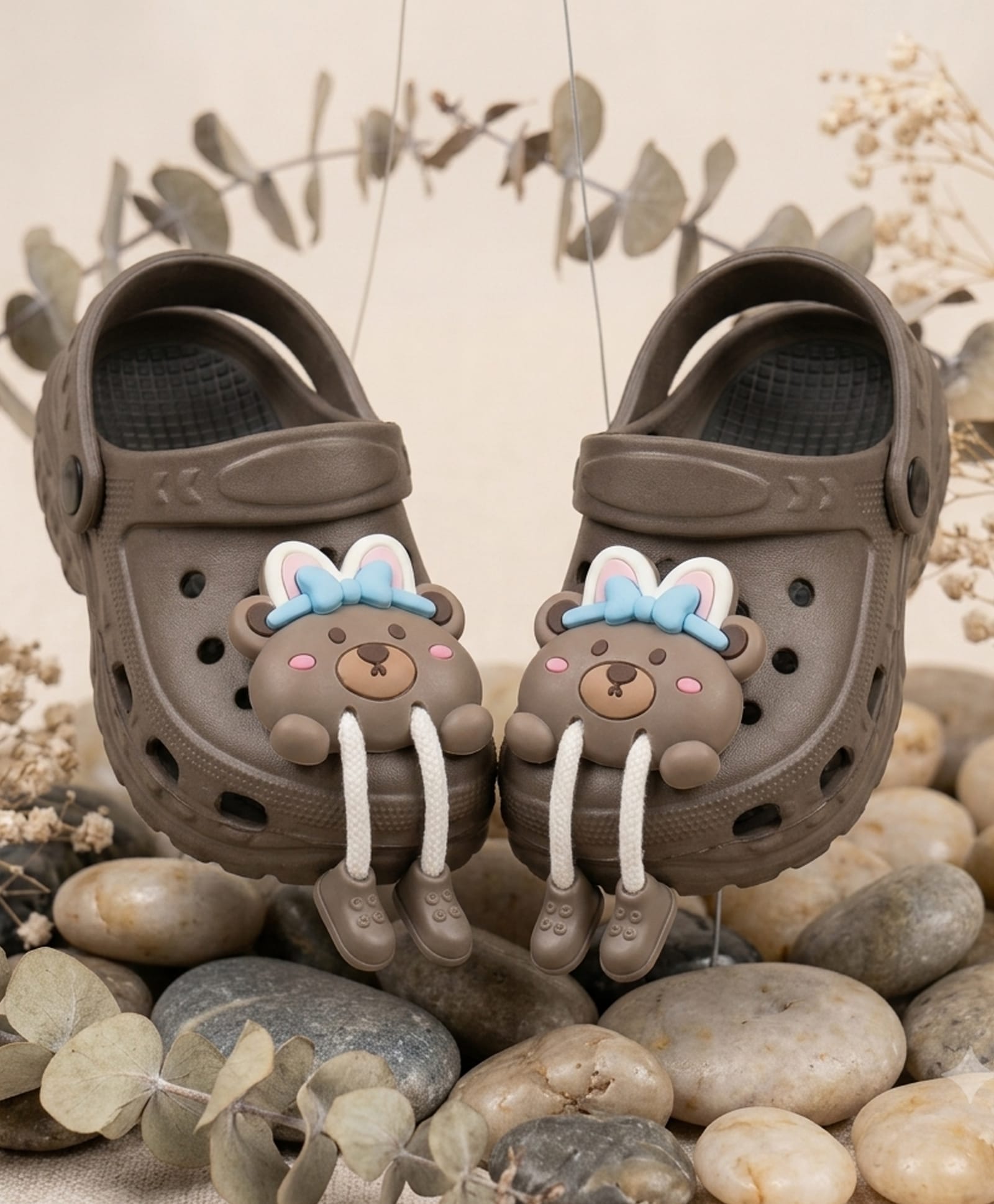 Binos Bear Applique Detailed Perforated Slingback Clogs - Brown-image-9