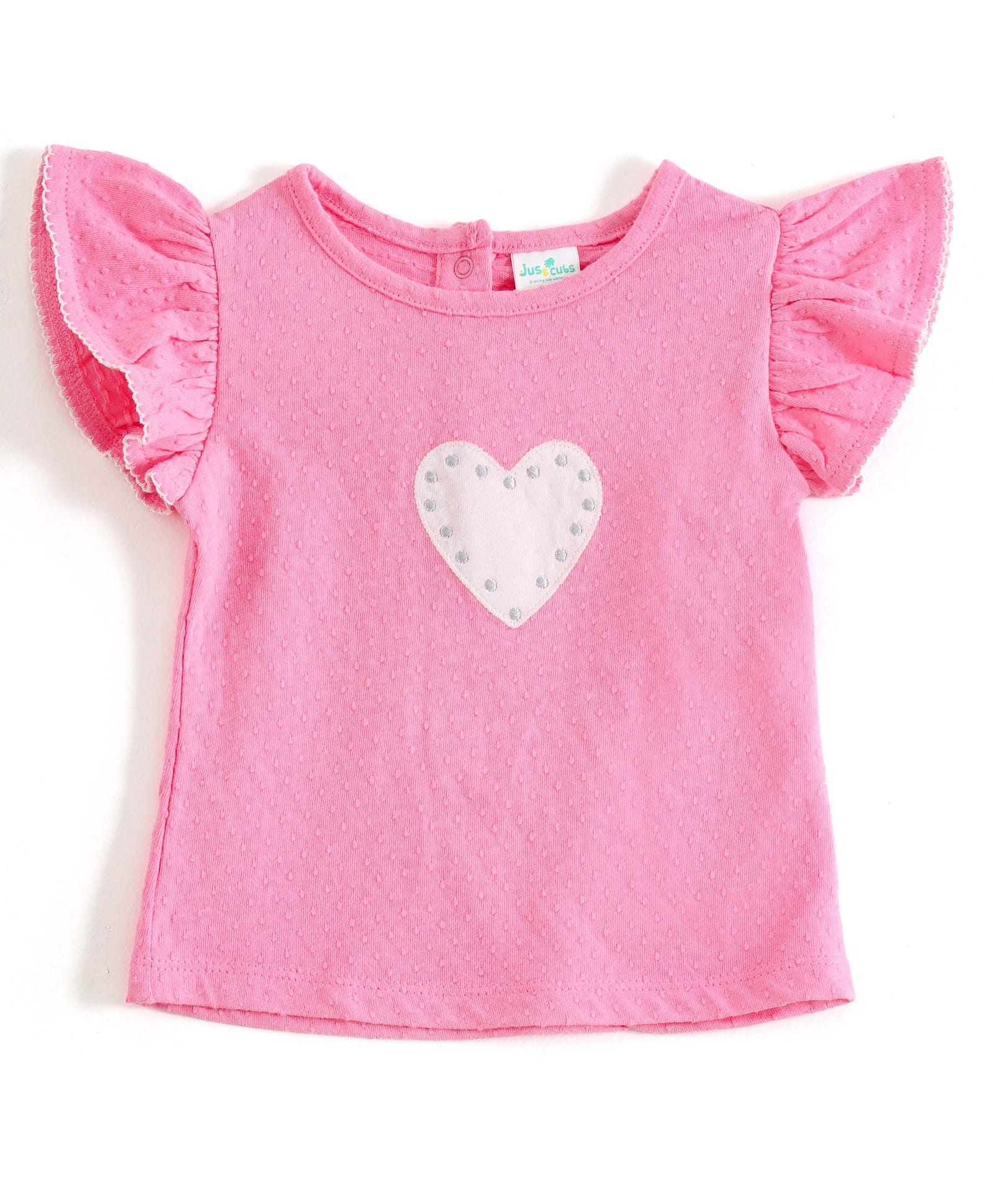 JusCubs Cotton Knit Frill Sleeves Heart Patch Detailed Top - Pink-picture-36