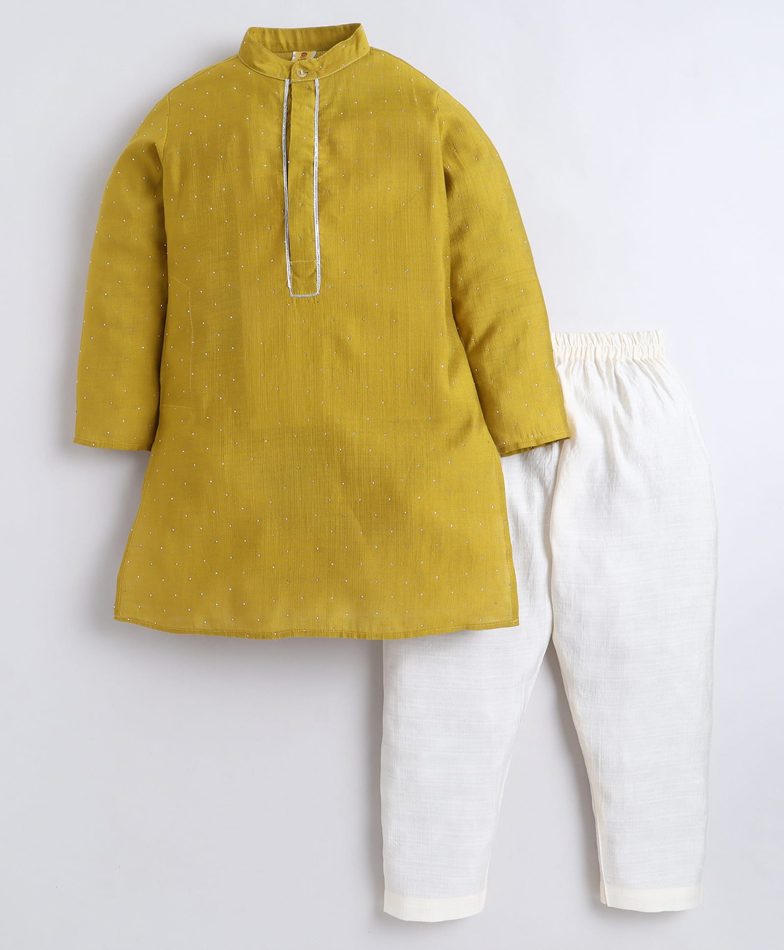 Aww Hunnie Silk Woven Full Sleeves Beads & Lace Embellished Kurta & Pyjama Set - Mustard-picture-28