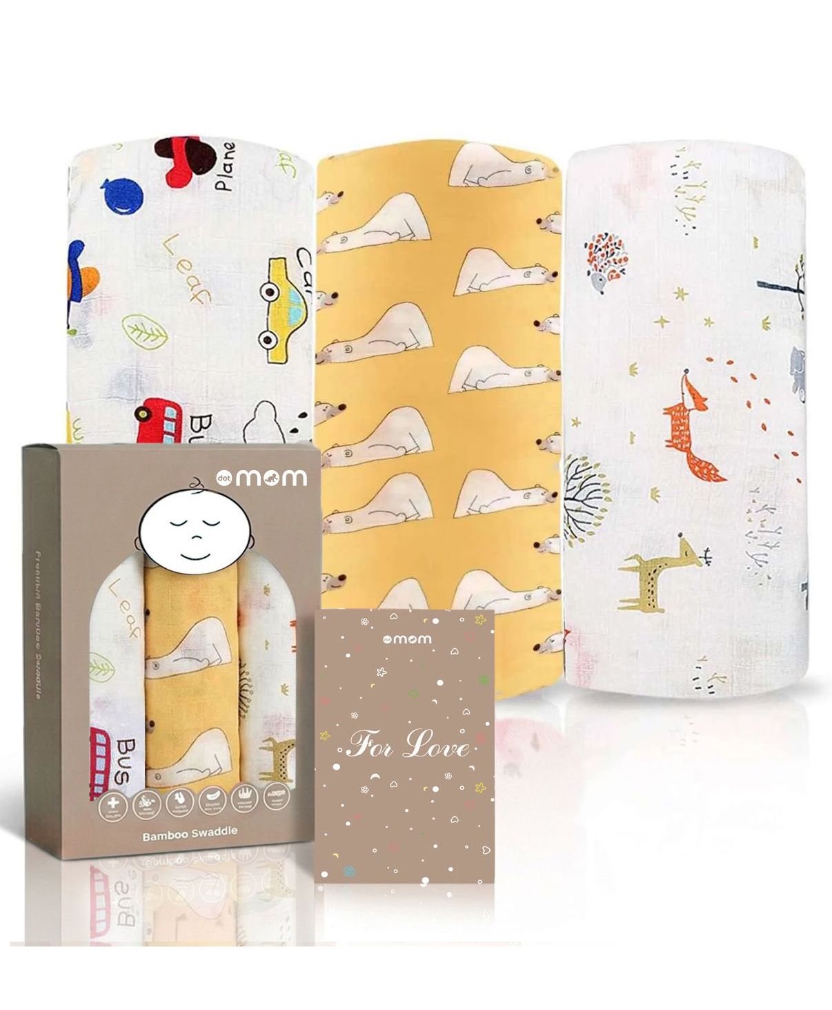 DOTMOM Premium Organic Bamboo Super-soft Swaddle Wrapper & Receiving Blanket, Pack of 3 - Multicolour-image-41