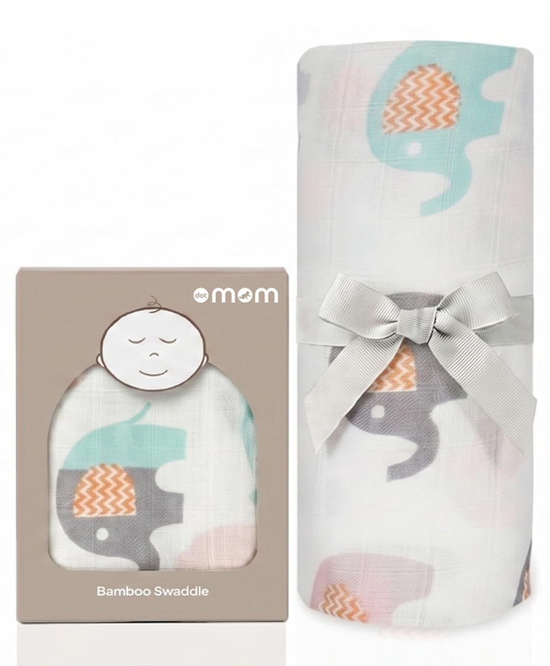 DOTMOM Premium Organic Bamboo Super-soft Swaddle Wrapper & Receiving Blanket - Elephant-image-46