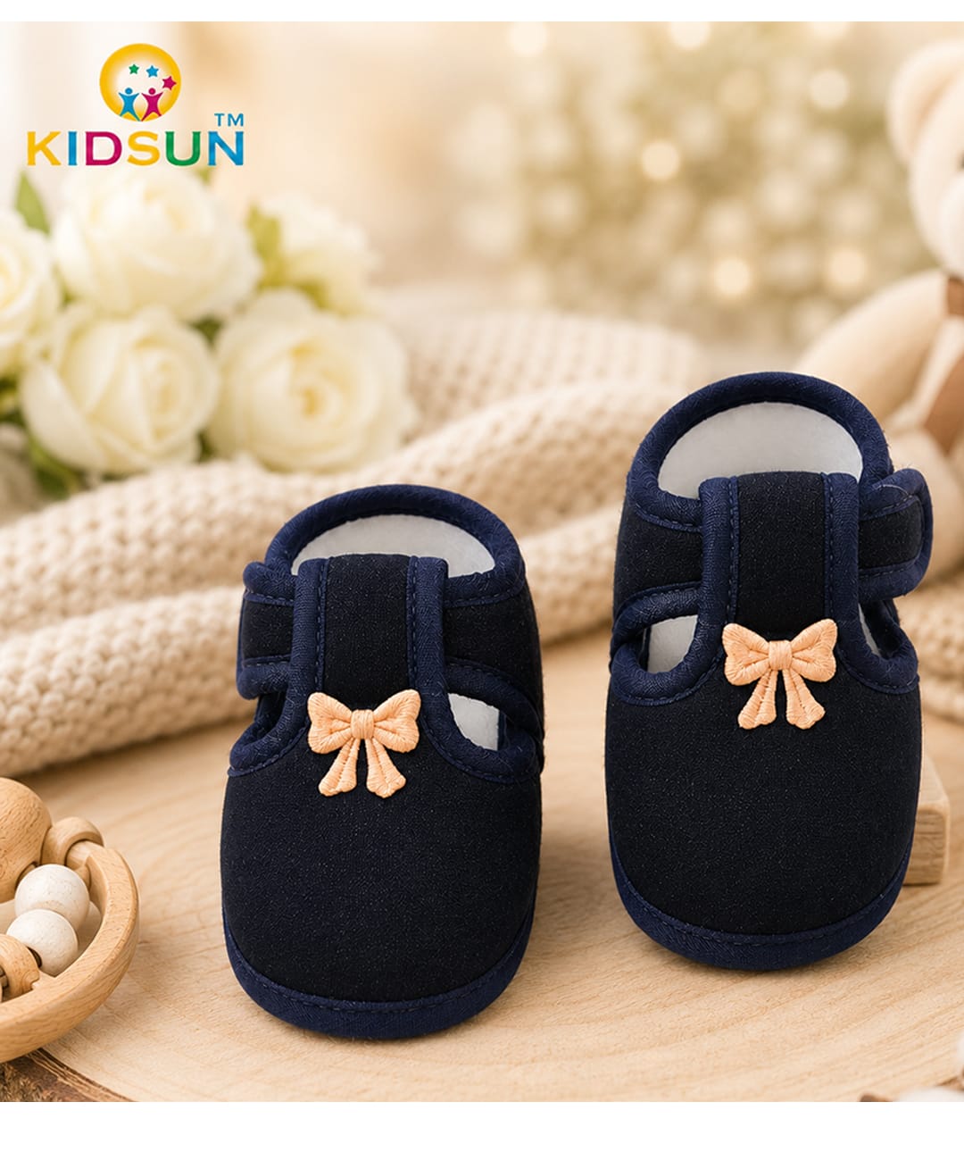 KIDSUN Bow Applique Detailed Velcro Closure Booties - Navy Blue-picture-17