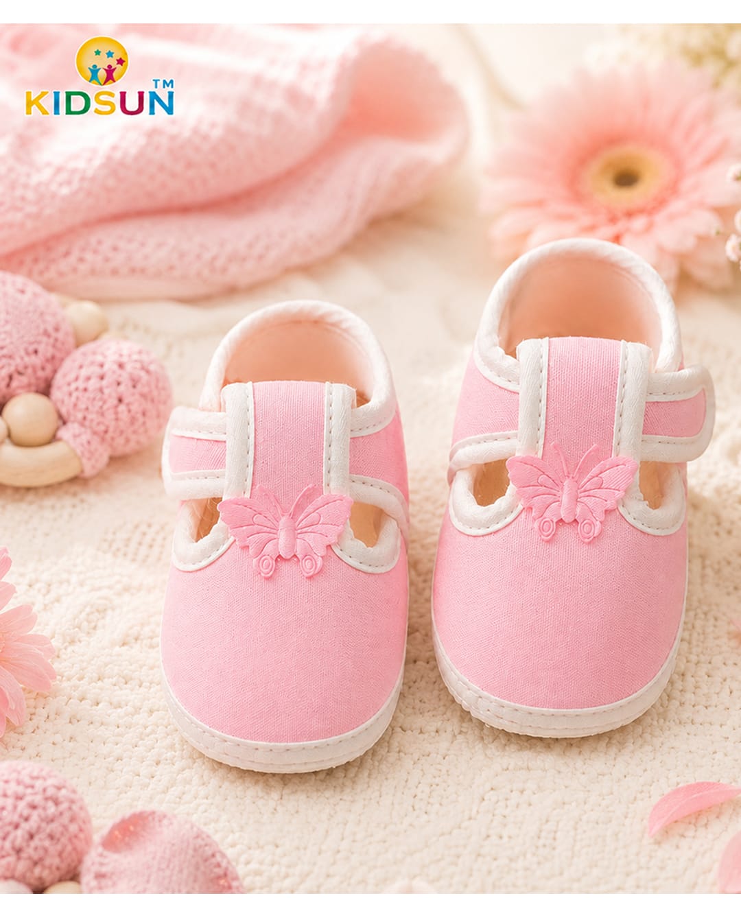 KIDSUN Butterfly Applique Detailed Velcro Closure Booties - Pink-picture-27