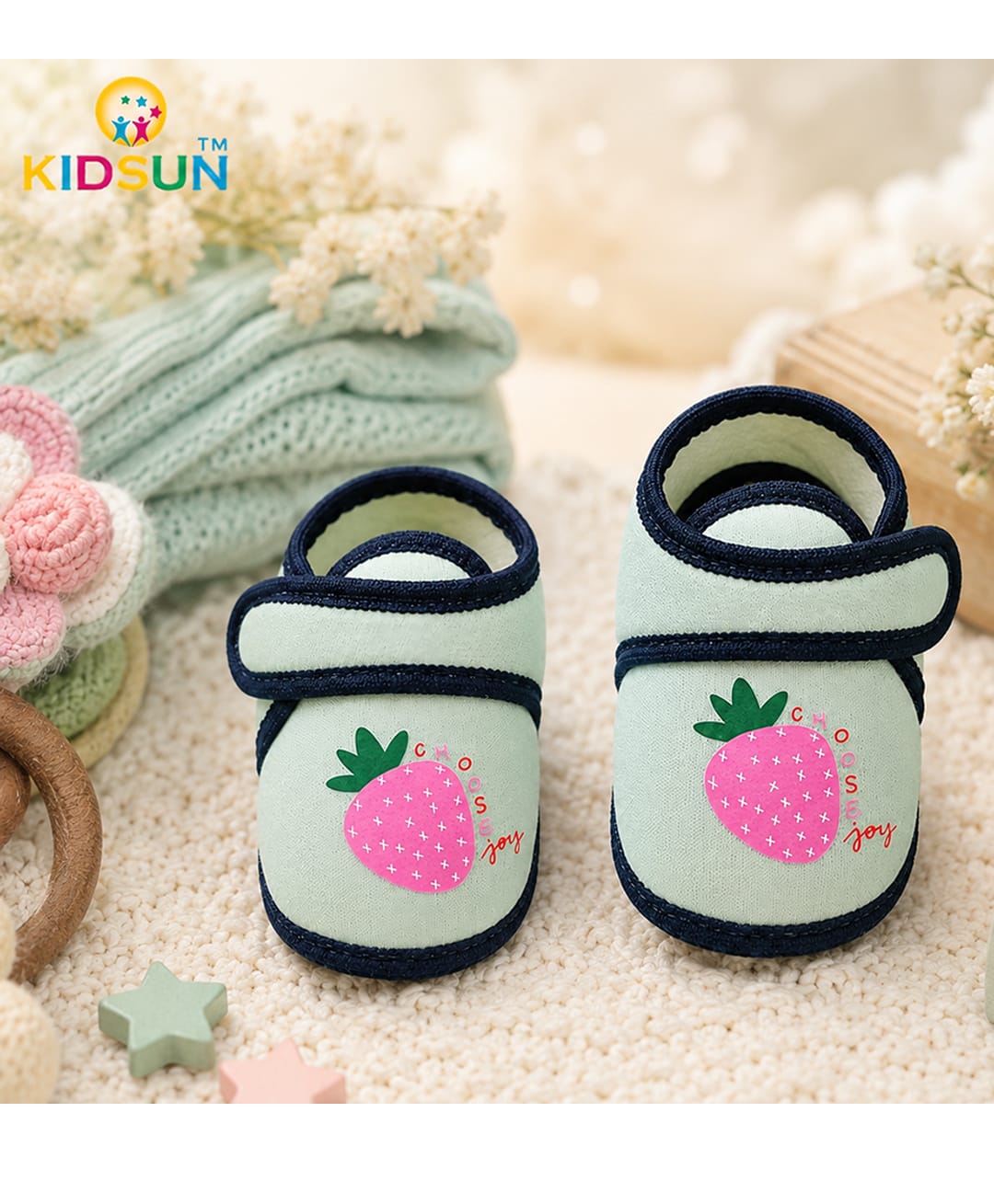 KIDSUN Strawberry Designed Velcro Closure Booties - Aqua-picture-21