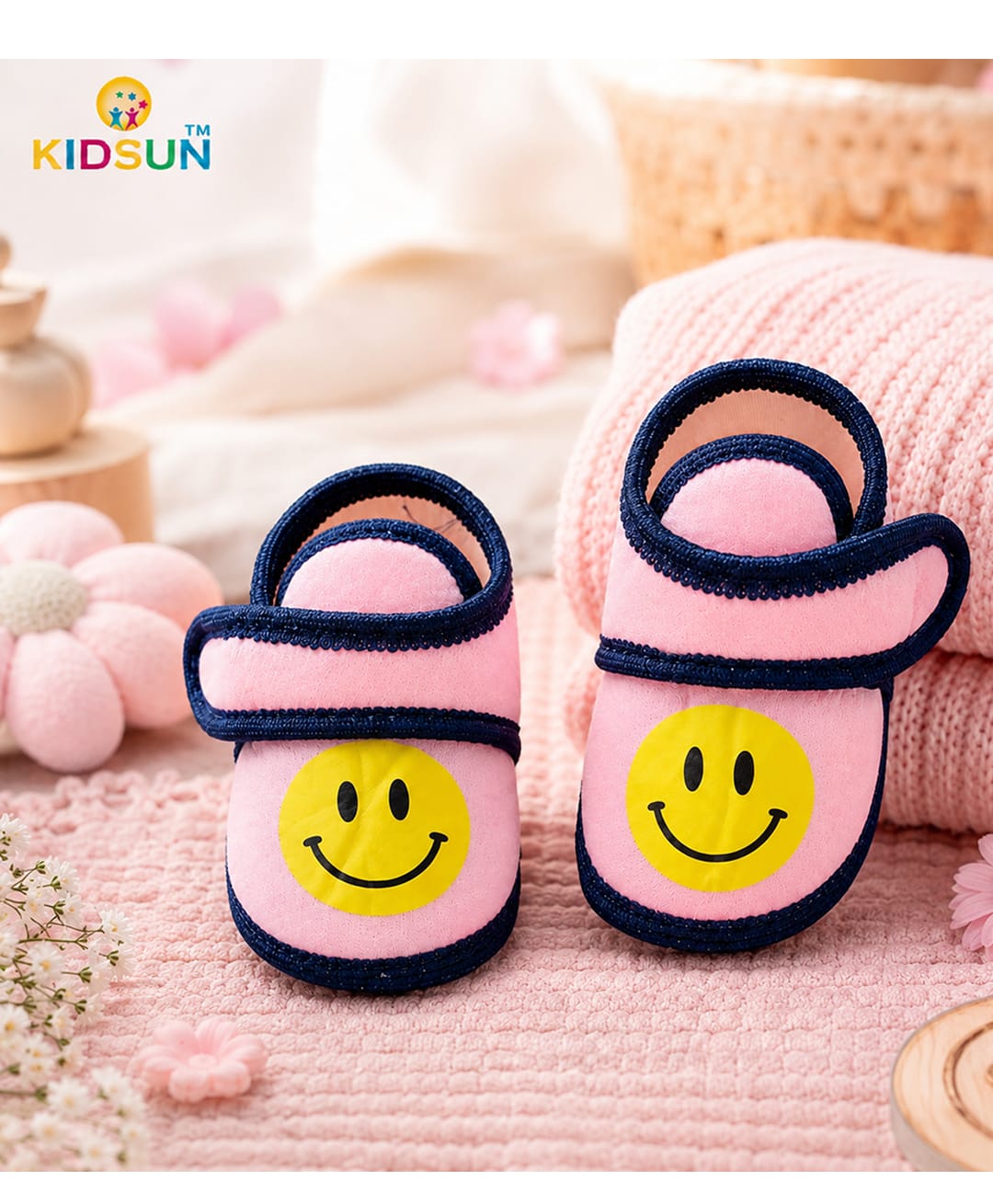 KIDSUN Smiley Designed Velcro Closure Booties - Pink-image-27