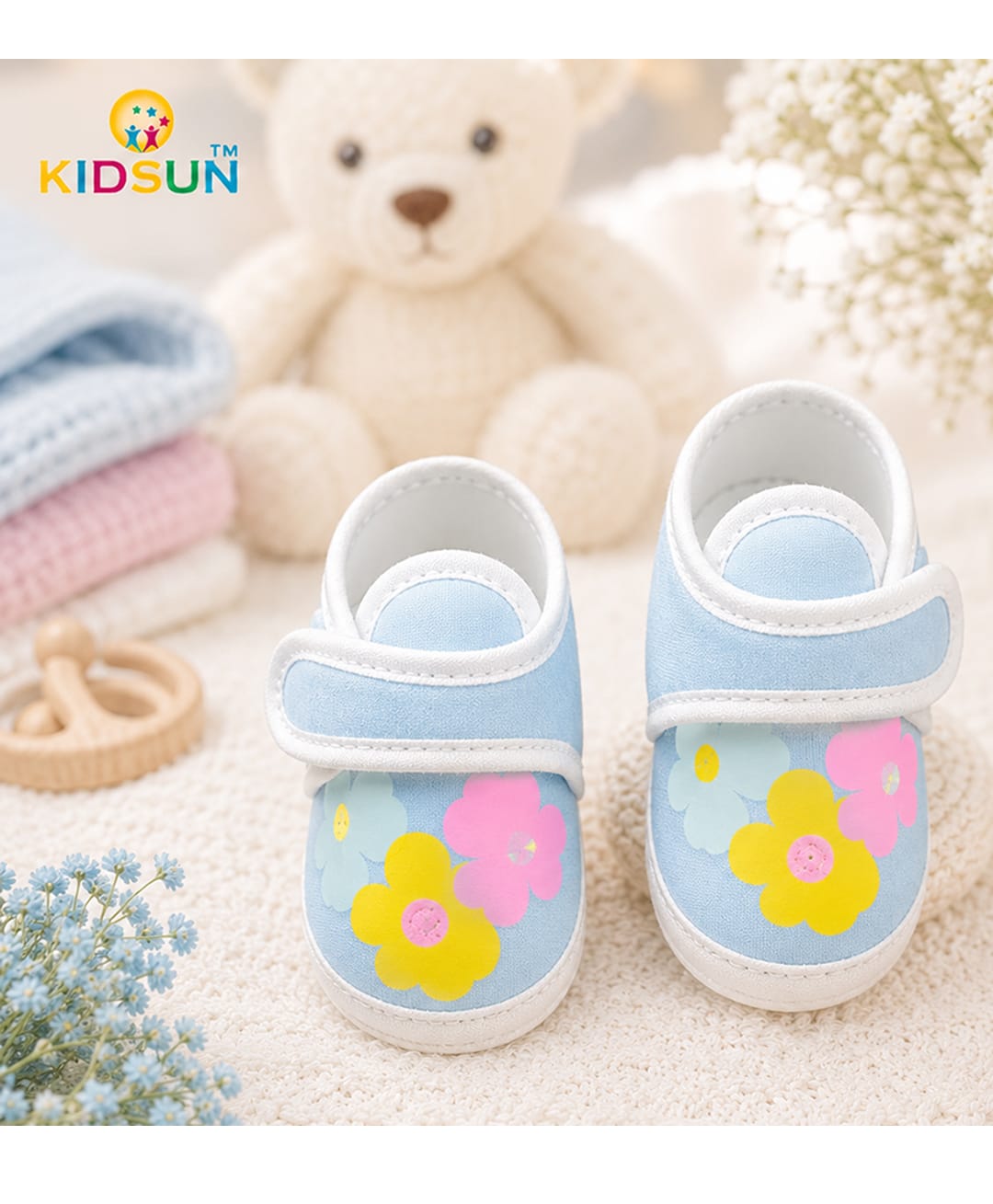 KIDSUN Floral Designed Velcro Closure Booties - Sky Blue-picture-25