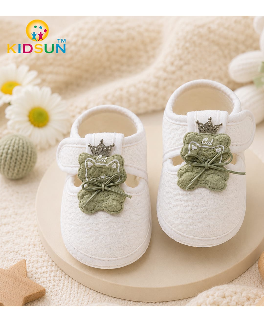 KIDSUN Cat Applique Detailed Velcro Closure Booties - Green-picture-14