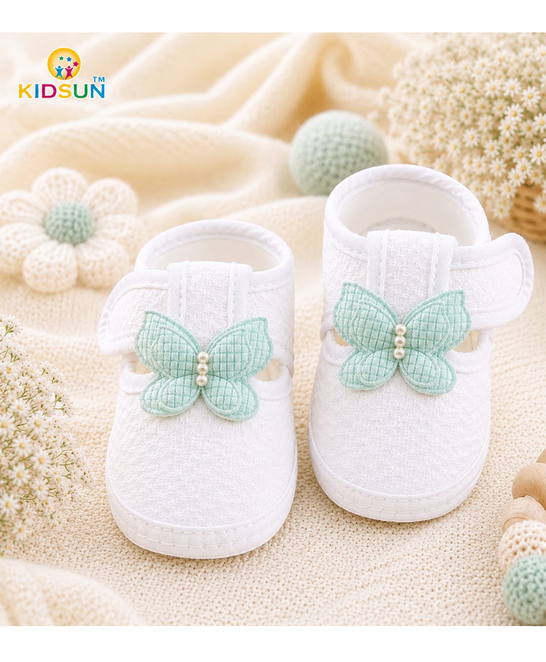 KIDSUN Butterfly Applique Detailed Velcro Closure Booties - Aqua-picture-19