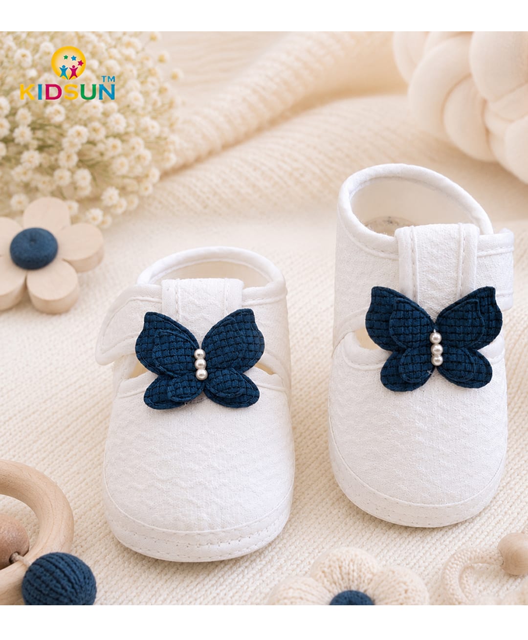 KIDSUN Butterfly Applique Detailed Velcro Closure Booties - Navy Blue-picture-28