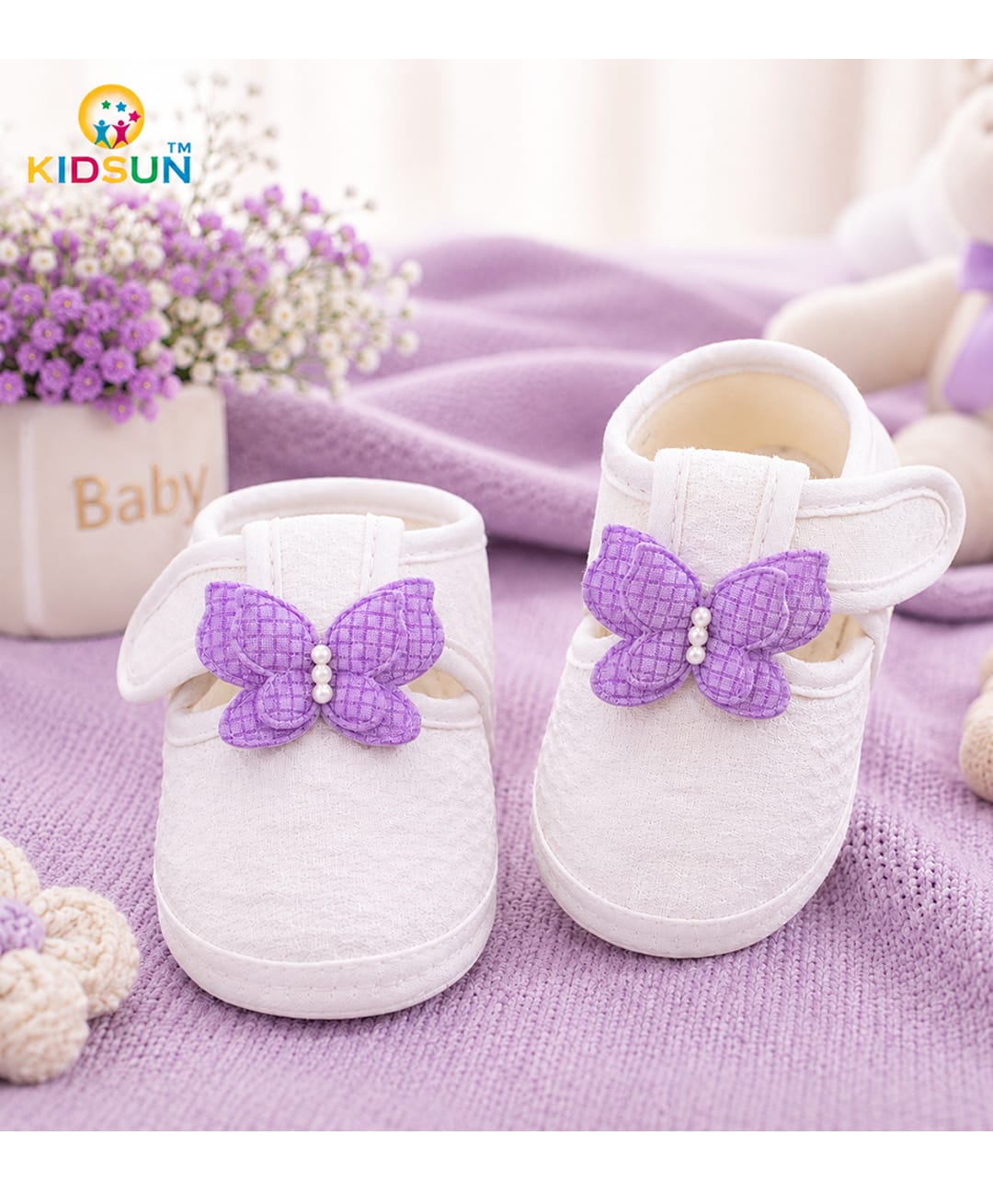 KIDSUN Butterfly Face Applique Detailed Velcro Booties - Purple-picture-18