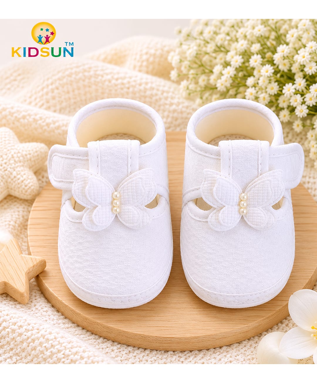 KIDSUN Butterfly Face Applique Detailed Velcro Booties - White-picture-19