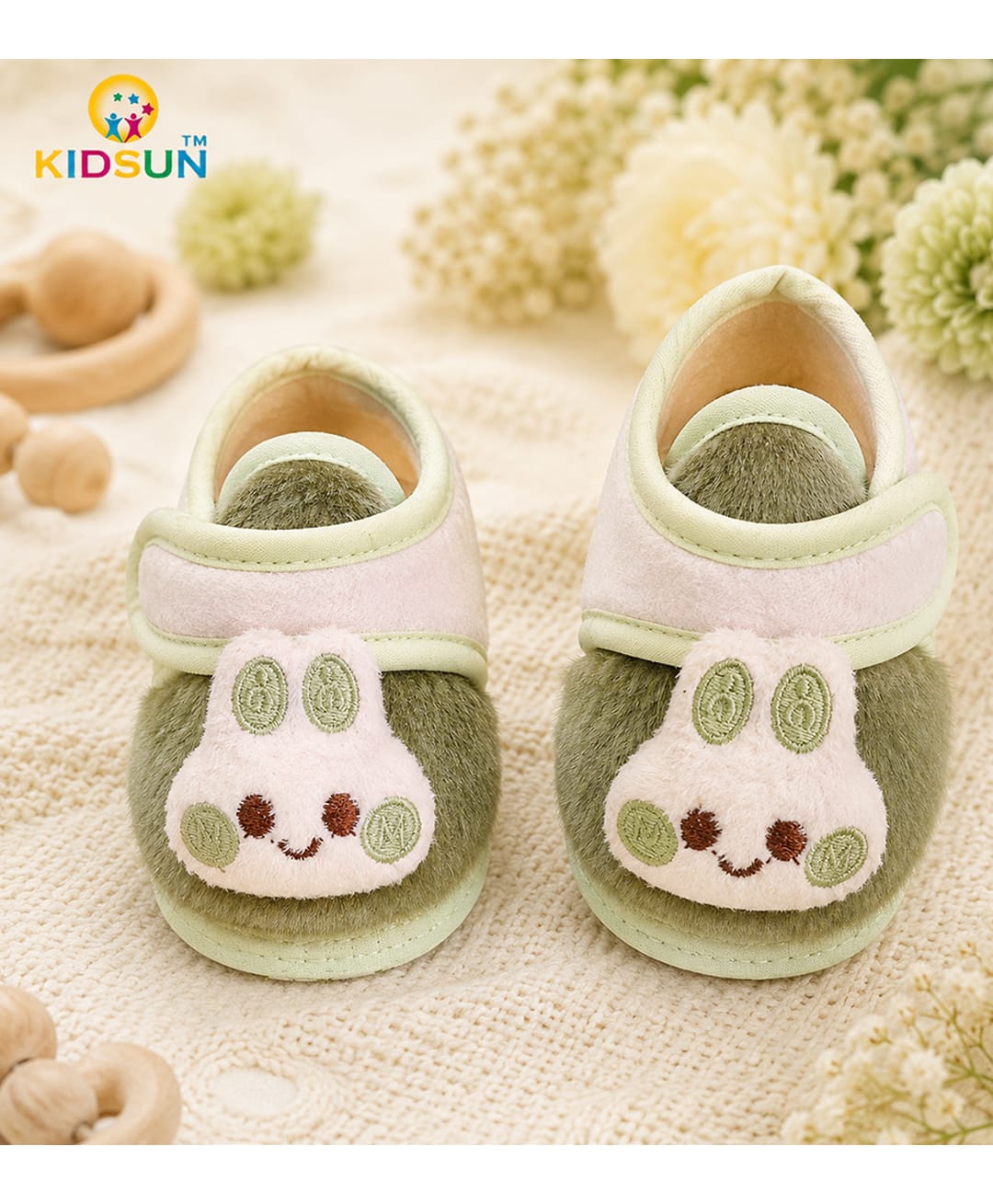 KIDSUN Bunny Applique & Fur Detailed Velcro Closure Booties - Green-picture-18