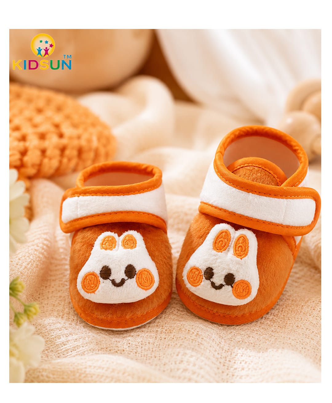 KIDSUN Bunny Applique & Fur Detailed Velcro Closure Booties - Orange-picture-16