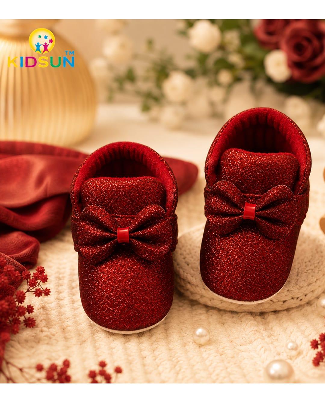 KIDSUN Glitter Embellished Bow Applique Detailed Booties - Red-picture-25