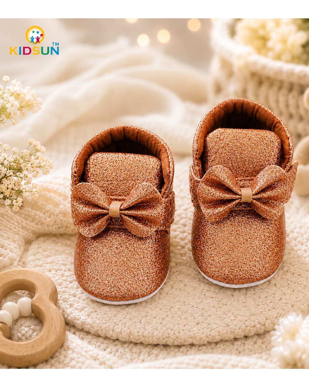 KIDSUN Glitter Embellished Bow Applique Detailed Booties - Rose Gold-picture-18