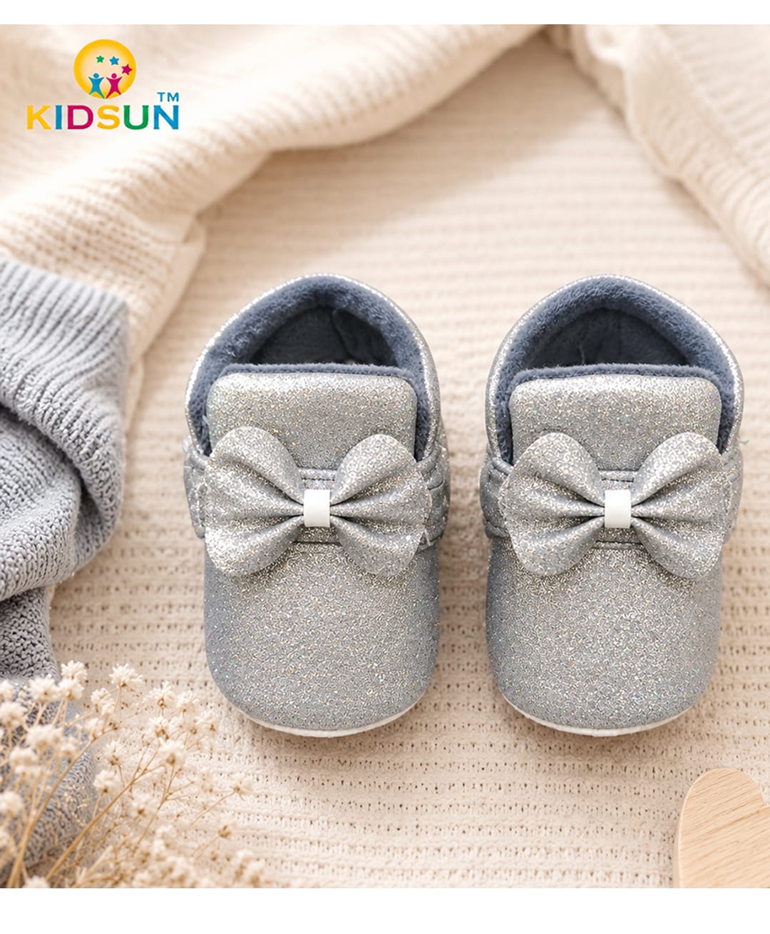 KIDSUN Glitter Embellished Bow Applique Detailed Booties - Grey-image-31