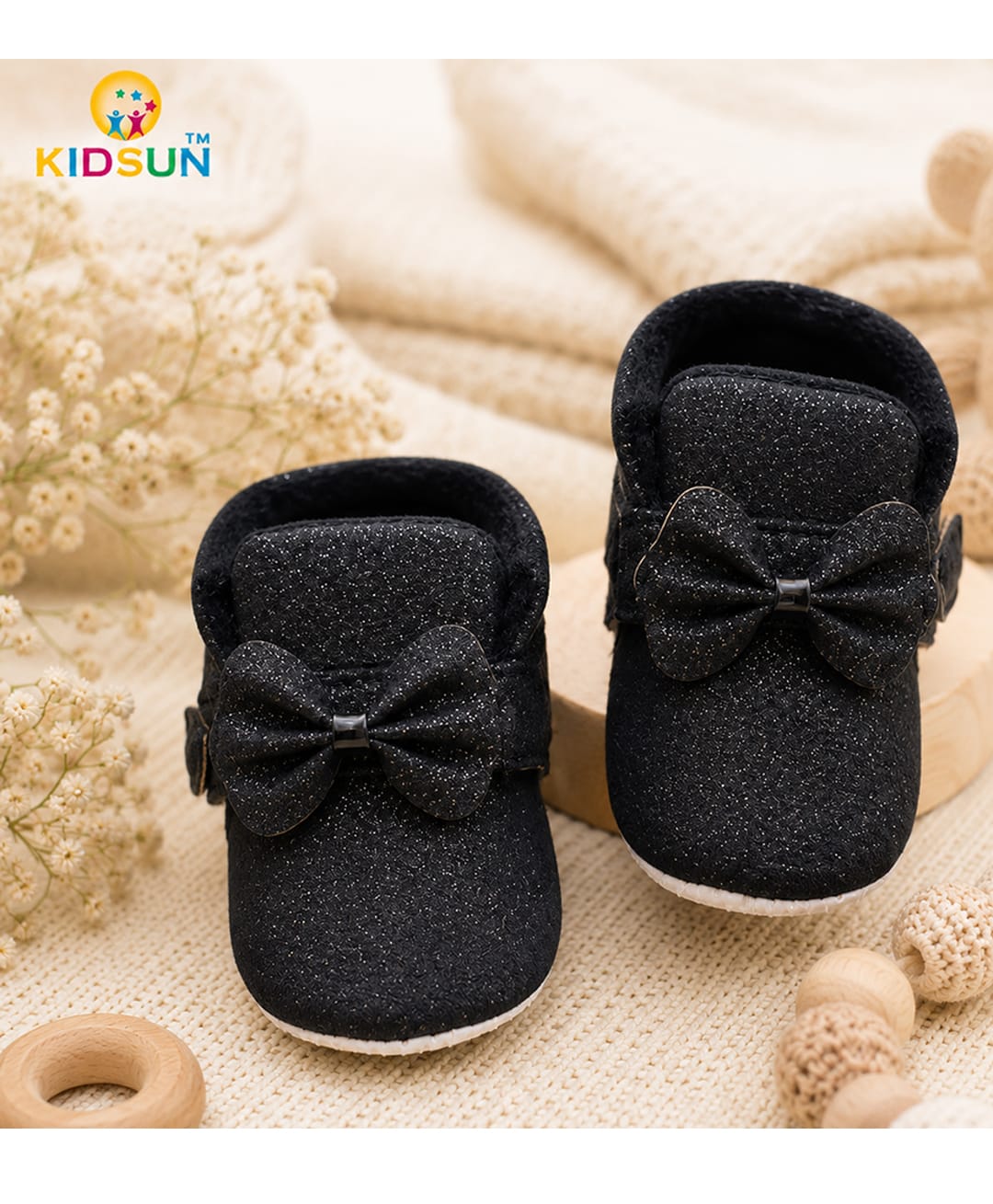 KIDSUN Glitter Embellished Bow Applique Detailed Booties - Black-picture-17