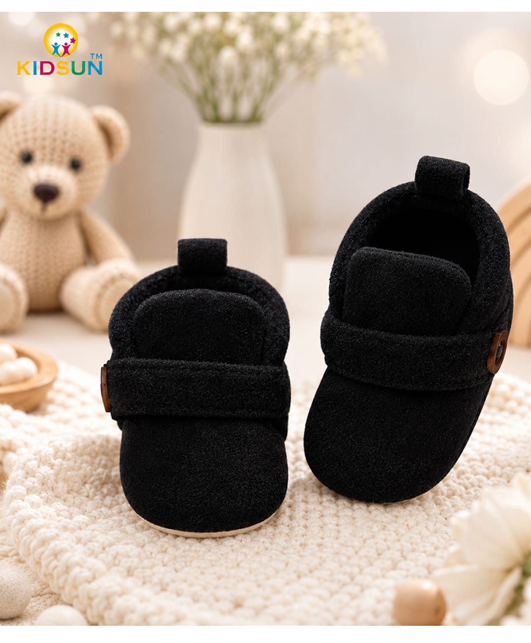 KIDSUN Bow Applique Detailed Velcro Closure Booties - Black-picture-27