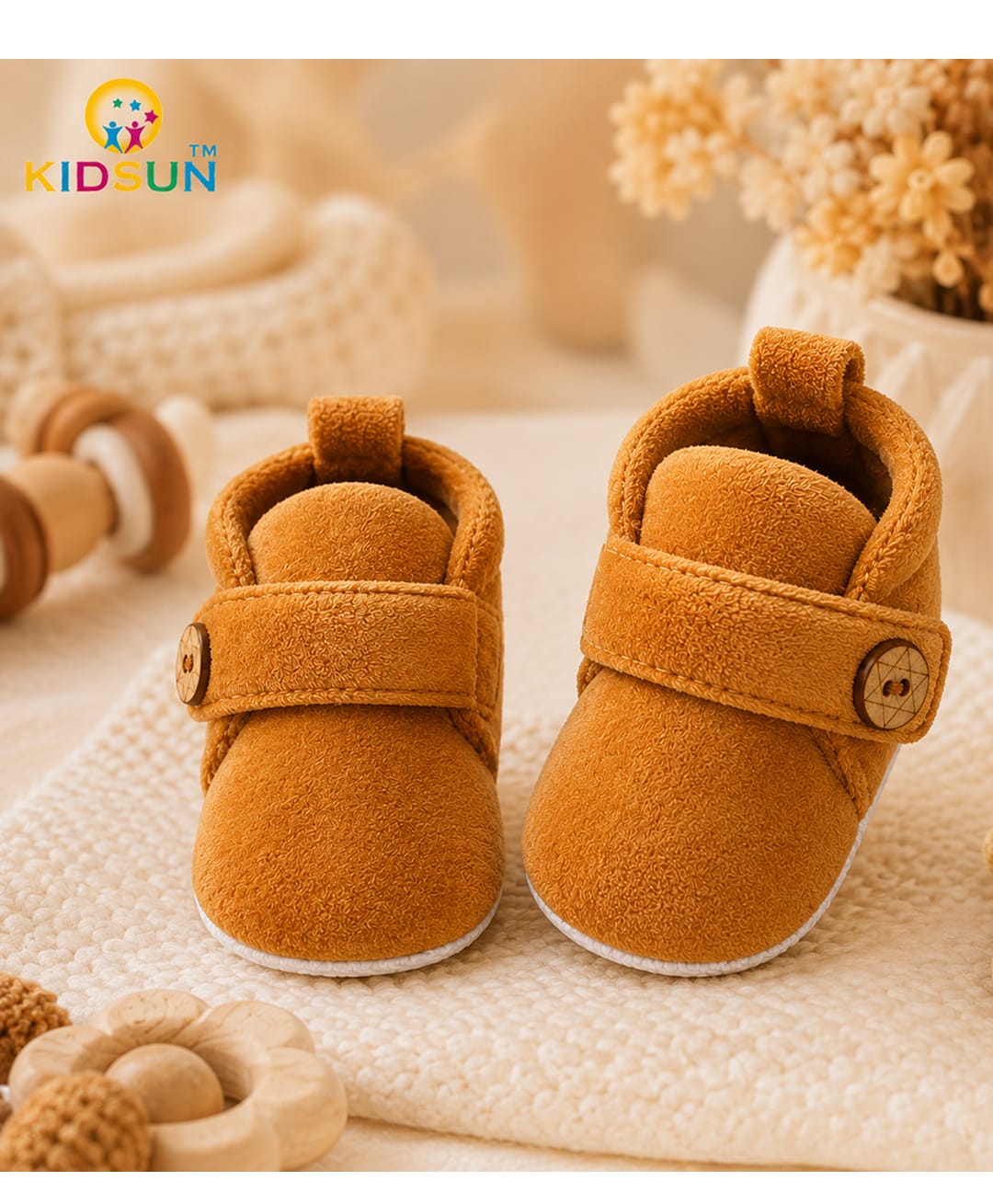 KIDSUN Bow Applique Detailed Velcro Closure Booties - Brown-picture-11