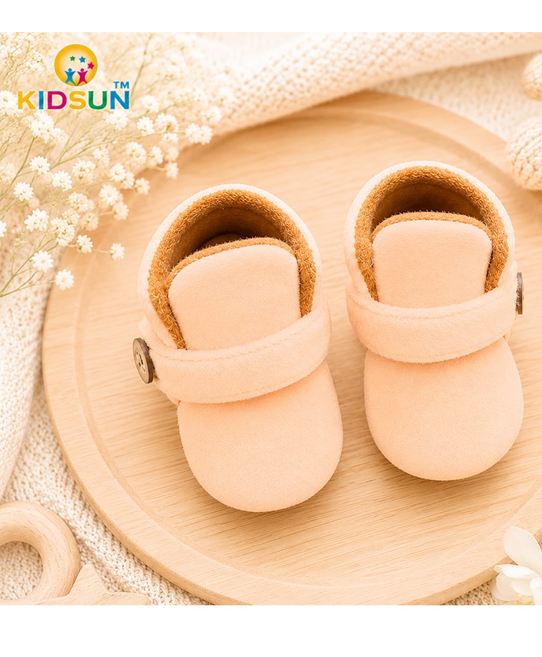 KIDSUN Bow Applique Detailed Velcro Closure Booties - Peach-image-15