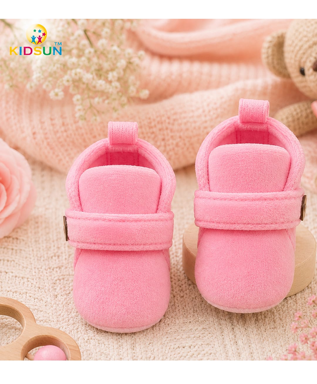 KIDSUN Bow Applique Detailed Velcro Closure Booties - Pink-picture-15