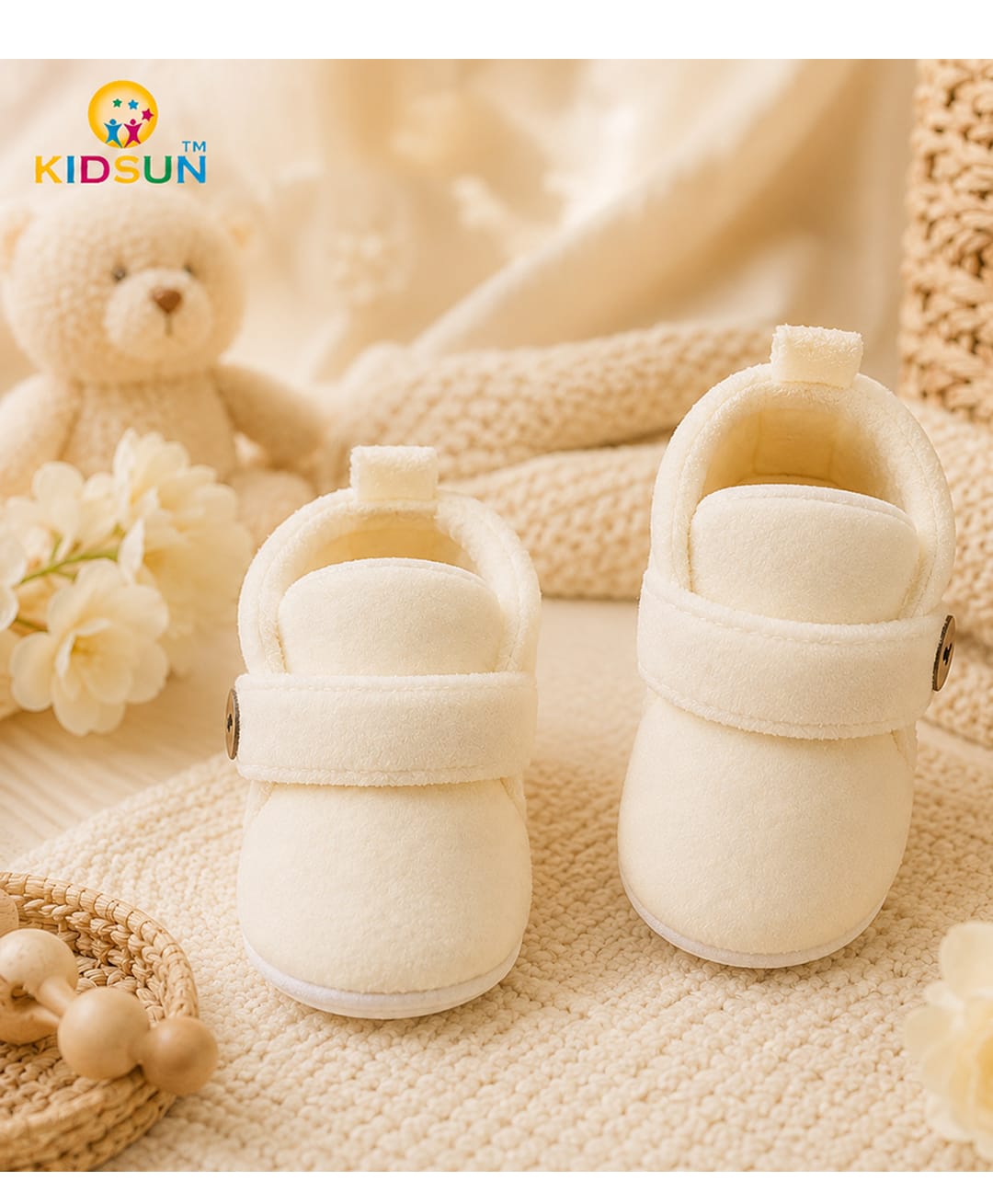 KIDSUN Bow Applique Detailed Velcro Closure Booties - White-picture-11