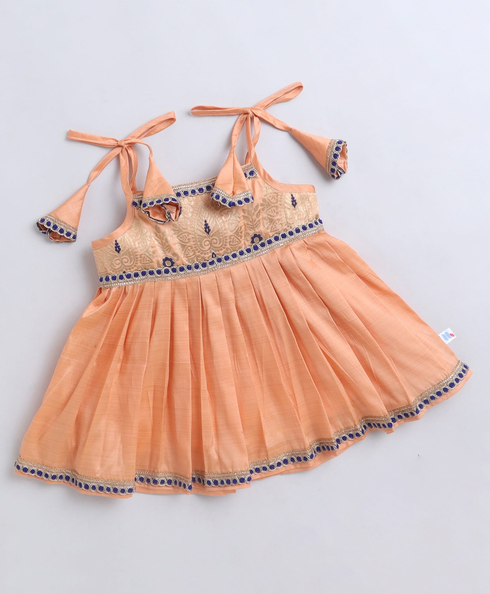 Many frocks & Silk Woven Sleeveless Floral Embroidered Lace Embellished Dress - Peach-image-16
