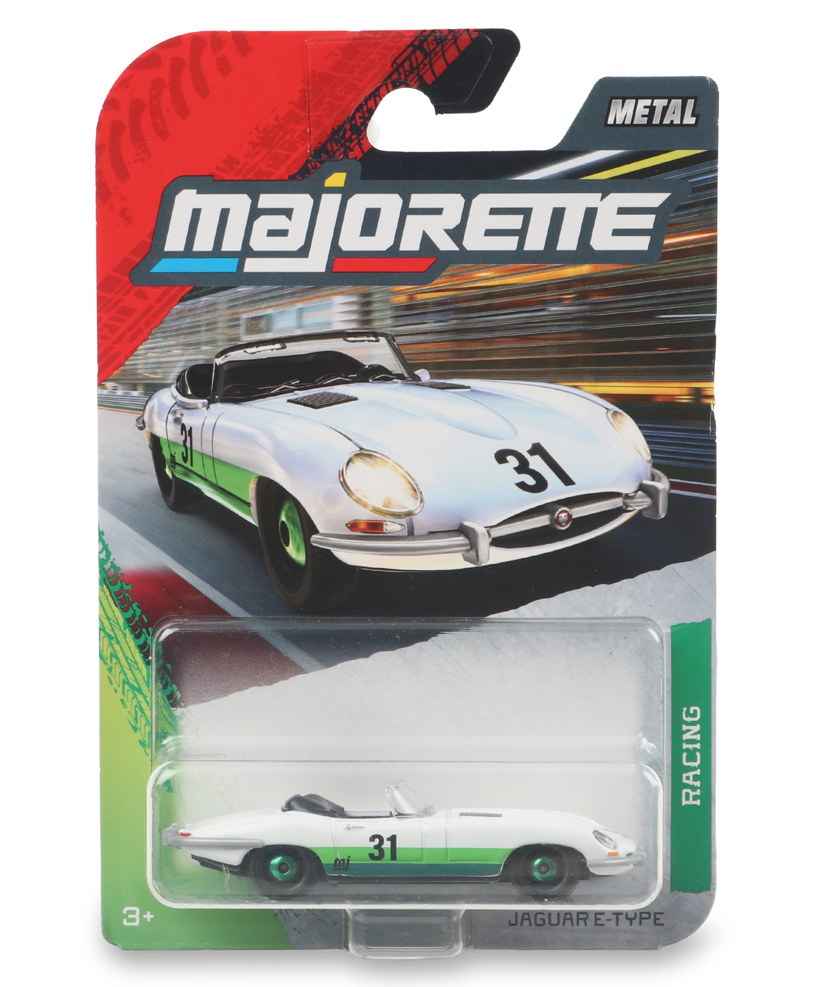 Majorette Jaguar E-Type Die Cast Racing Car with Free Wheel Moving Feature Green & White-picture-6