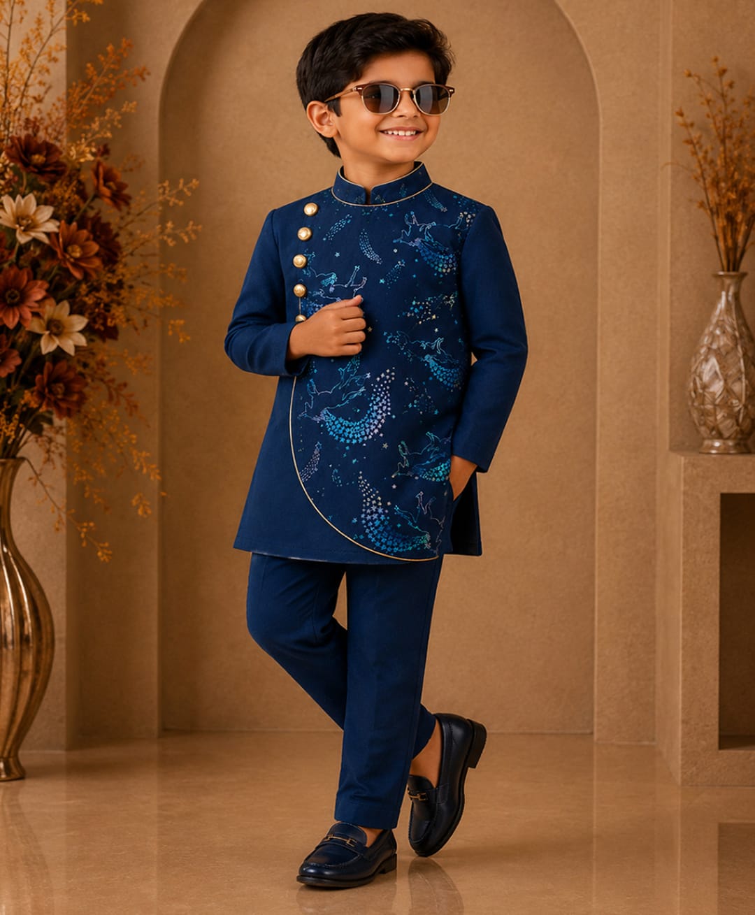 Twisha Woven Full Sleeves Unicorn Printed Kurta Pajama Set - Navy Blue-picture-38