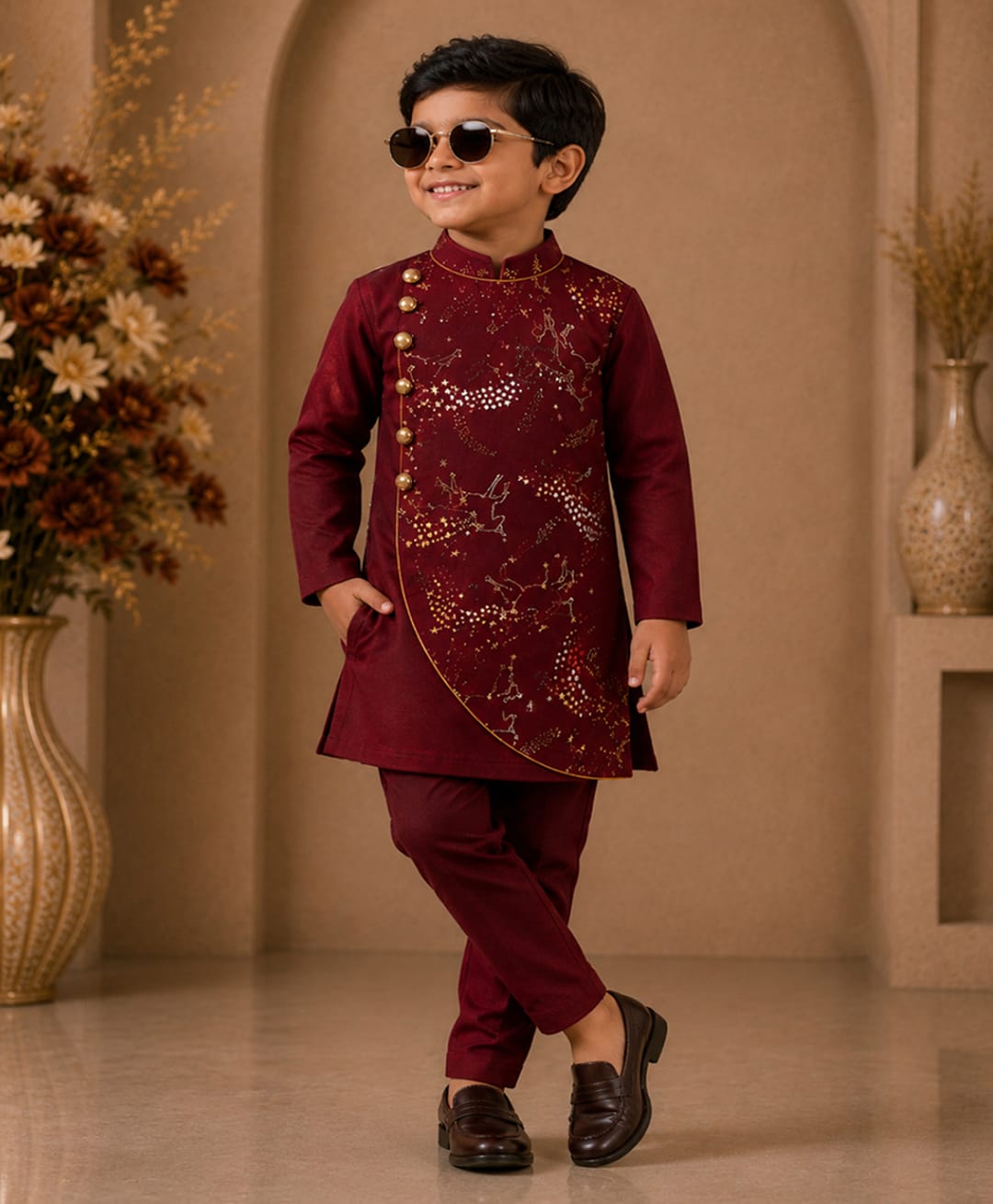 Twisha Woven Full Sleeves Unicorn Printed Kurta Pajama Set - Maroon-picture-39